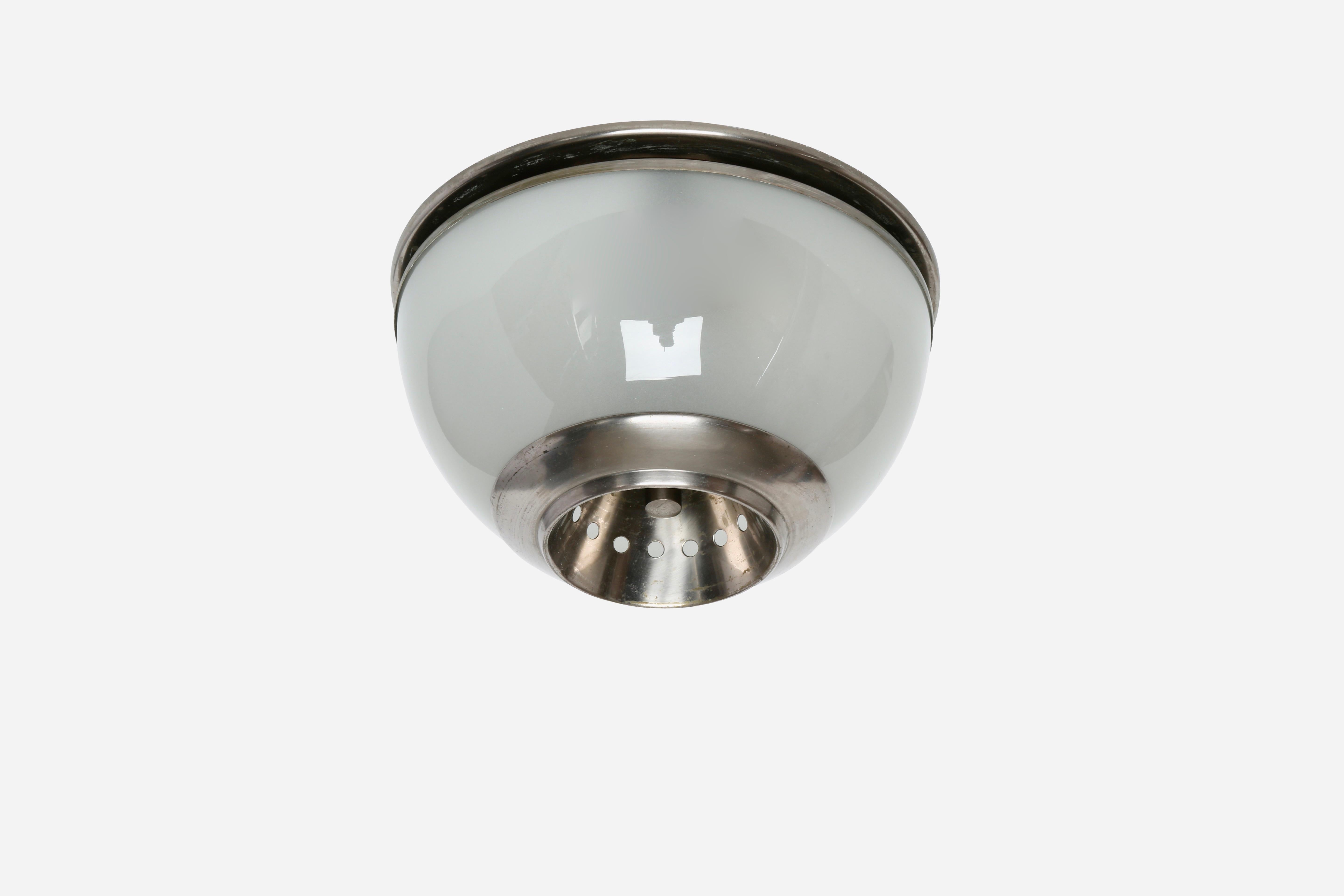 Luigi Caccia Dominini for Azucena ceiling or wall light LSP3.
Designed and manufactured in Italy in 1960s
Frosted glass, nickel plated brass
Two medium base sockets.
Complimentary US rewiring upon request.
