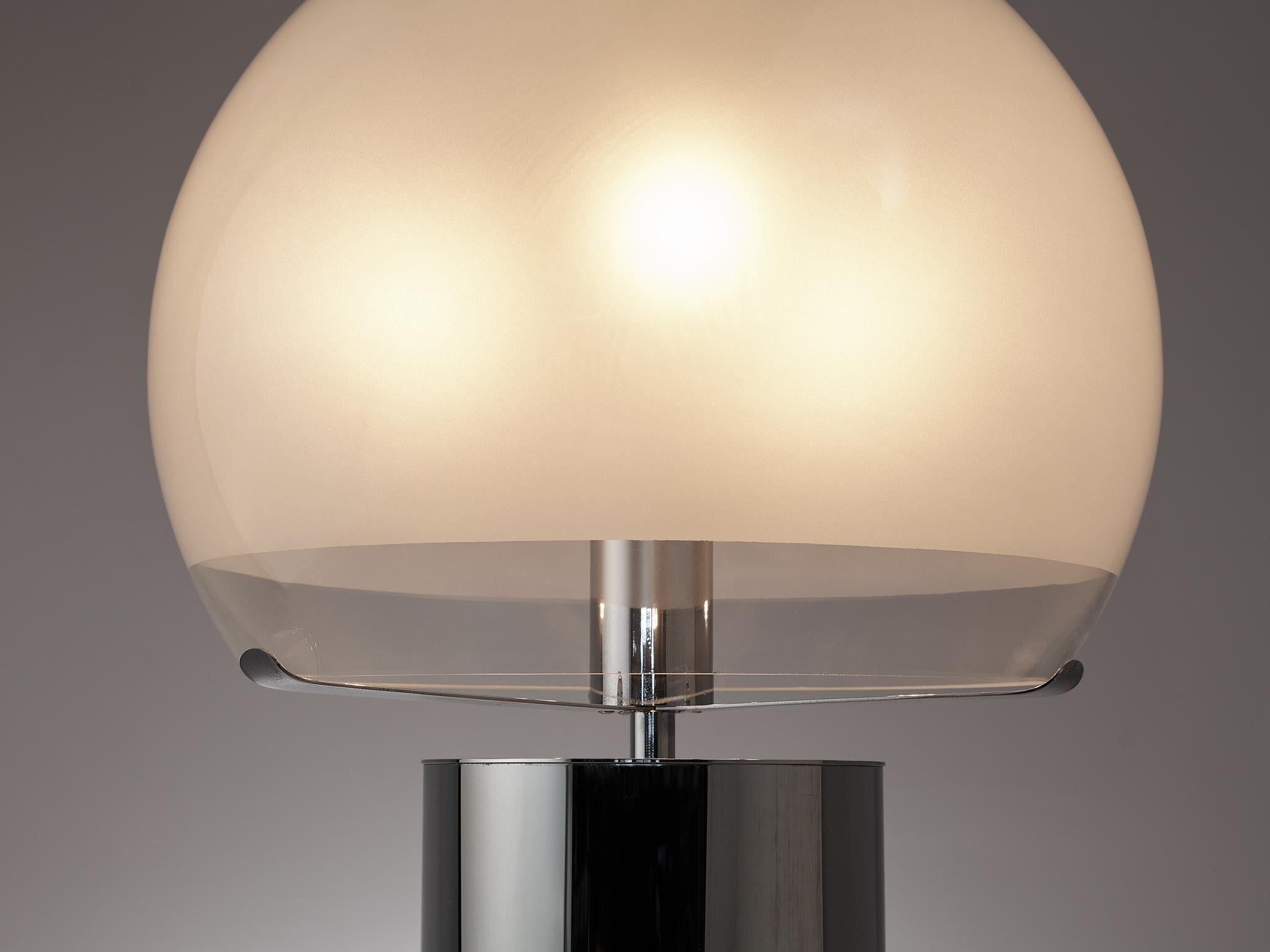 Mid-Century Modern Luigi Caccia Dominioni for Azucena Table Lamp in Chrome and Frosted Glass