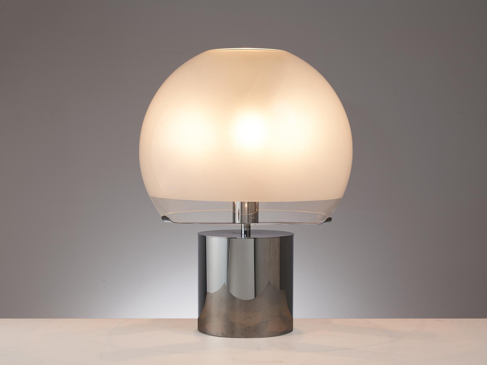 Italian Luigi Caccia Dominioni for Azucena Table Lamp in Chrome and Frosted Glass