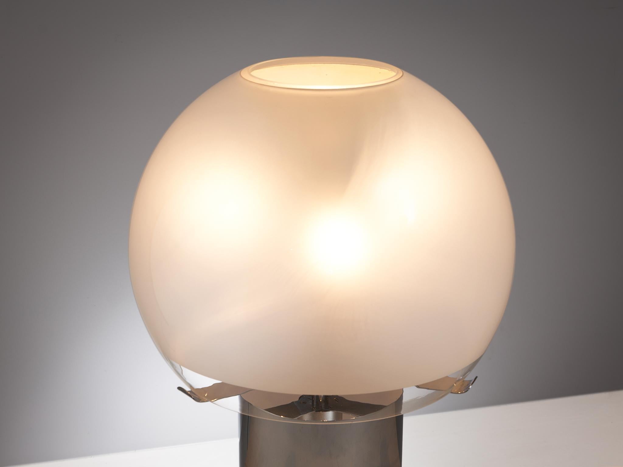 Italian Luigi Caccia Dominioni for Azucena Table Lamp in Chrome and Frosted Glass For Sale