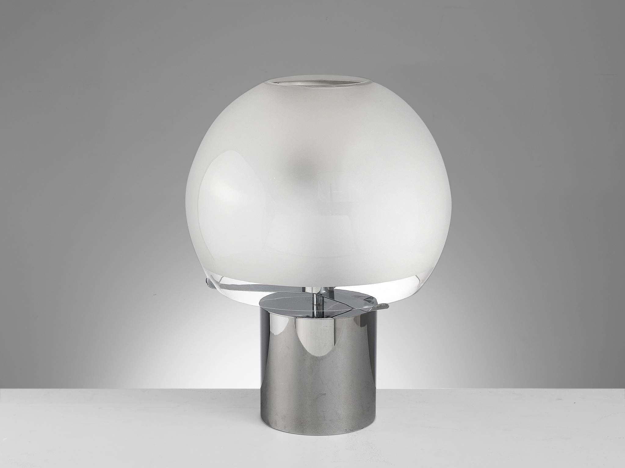 Italian Luigi Caccia Dominioni for Azucena Table Lamp in Chrome and Frosted Glass For Sale