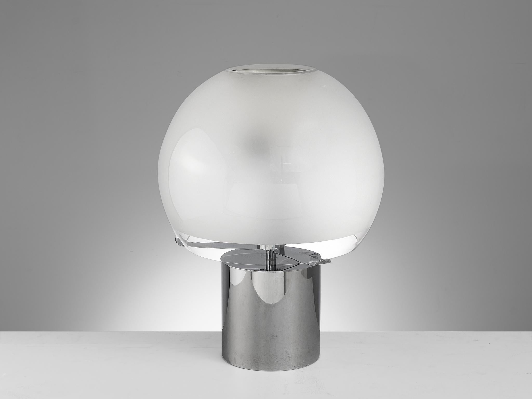 Steel Luigi Caccia Dominioni for Azucena Table Lamp in Chrome and Frosted Glass
