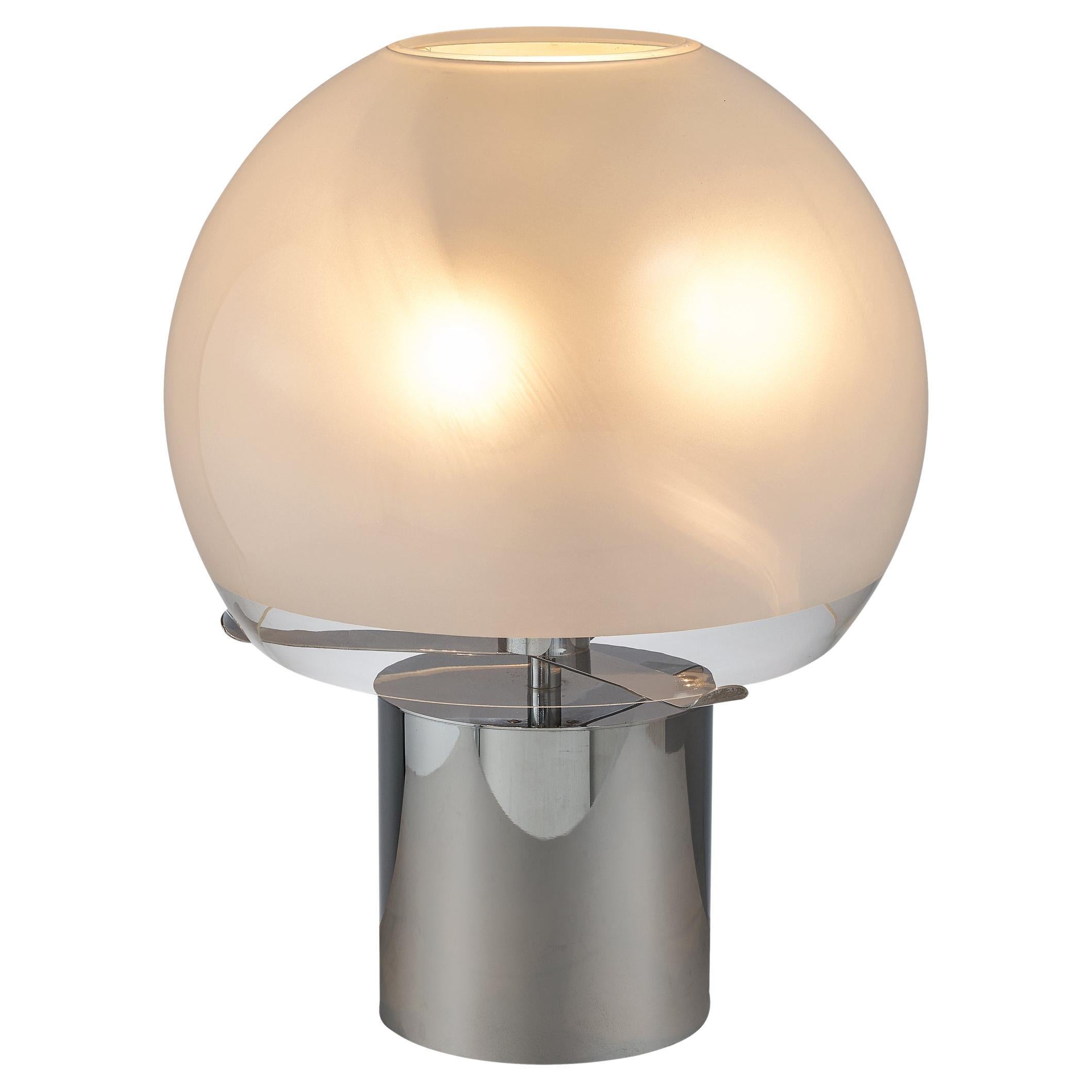 Luigi Caccia Dominioni for Azucena Table Lamp in Chrome and Frosted Glass For Sale