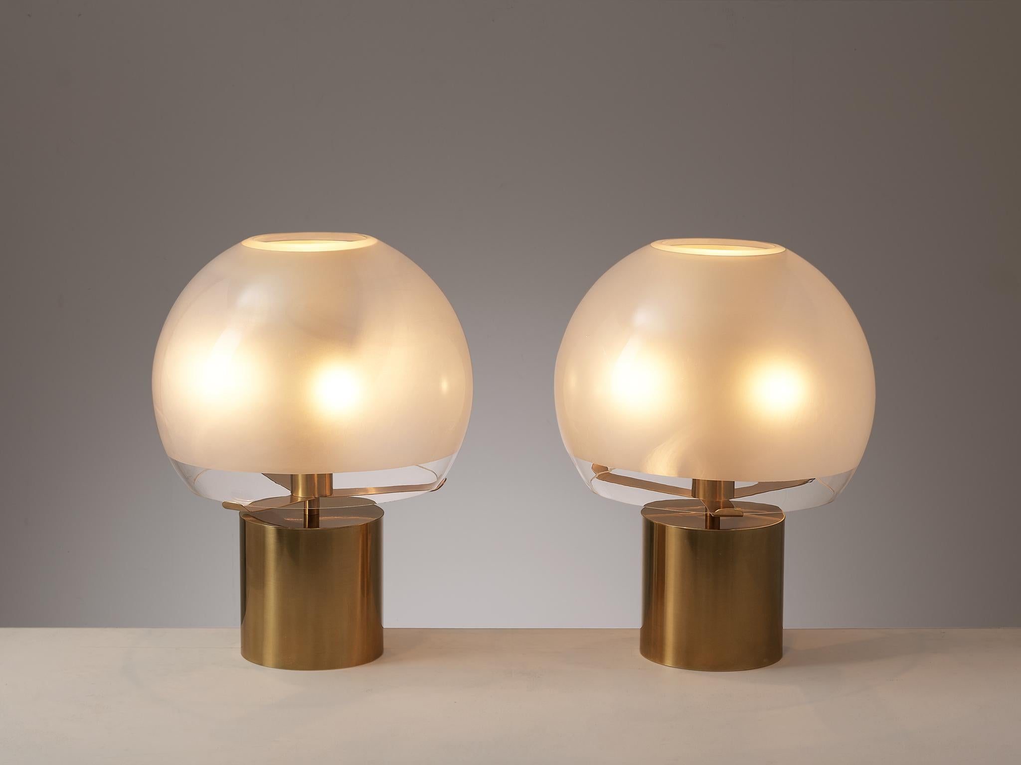 Mid-Century Modern Luigi Caccia Dominioni for Azucena Table Lamps in Brass and Frosted Glass