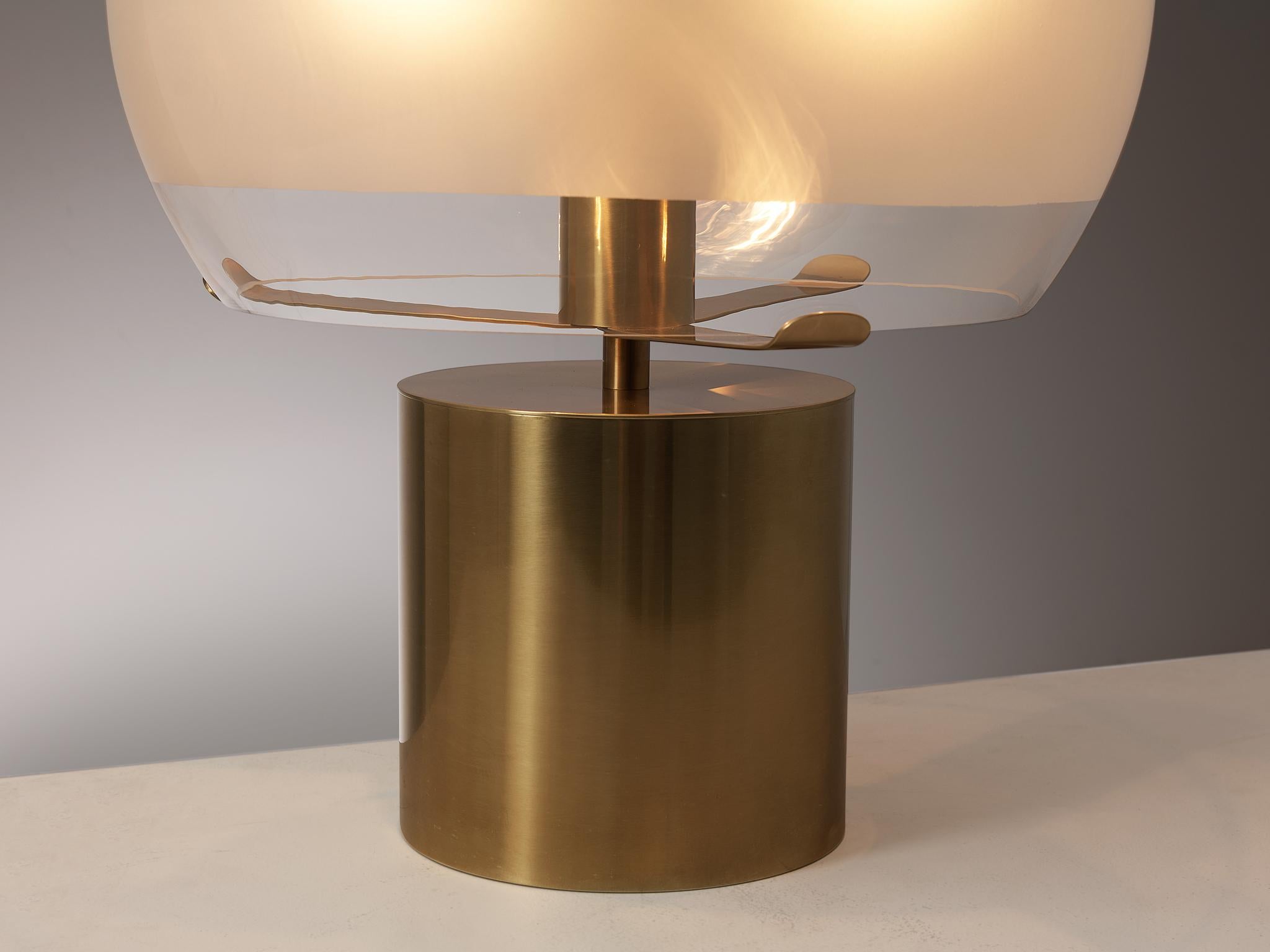 Italian Luigi Caccia Dominioni for Azucena Table Lamps in Brass and Frosted Glass