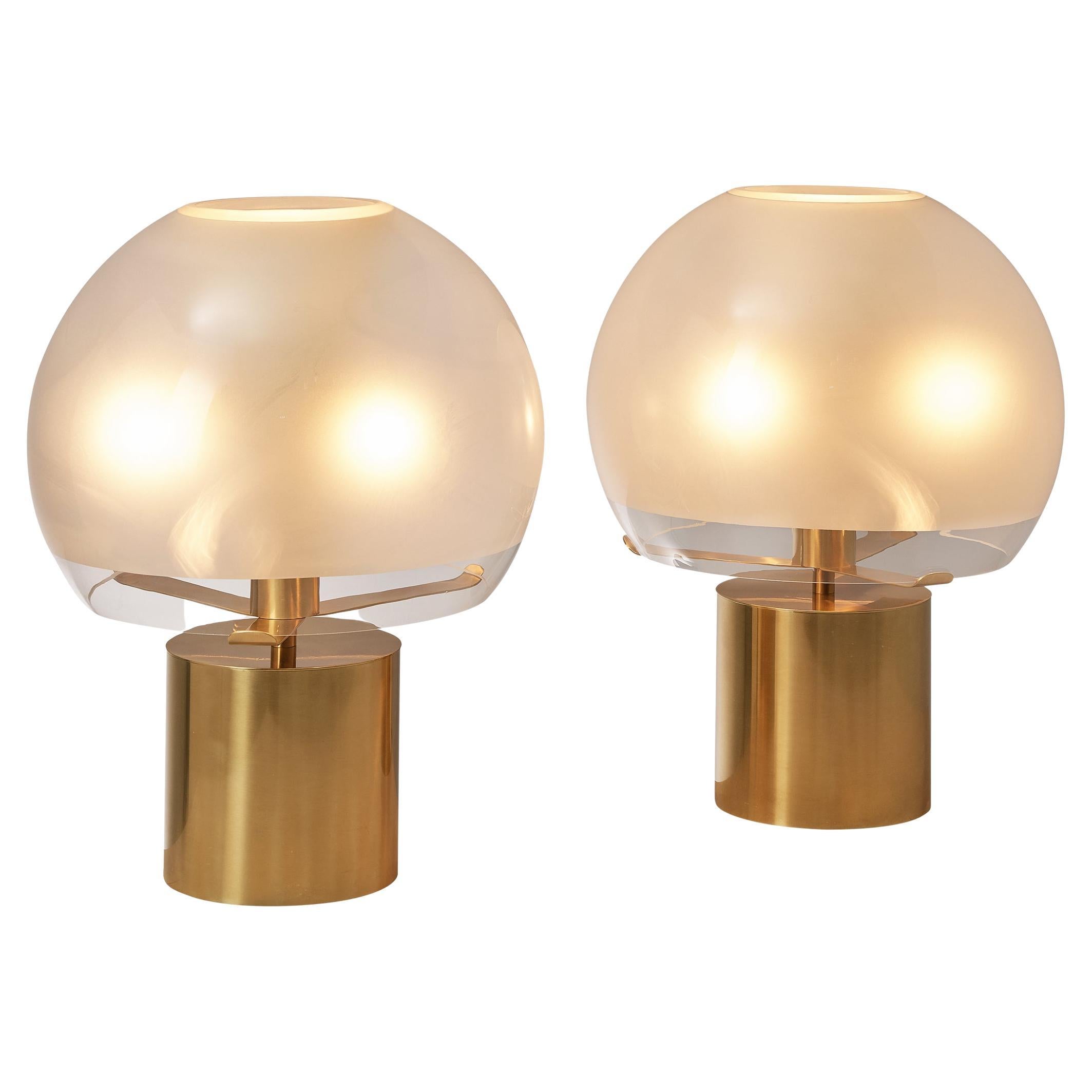 Luigi Caccia Dominioni for Azucena Table Lamps in Brass and Frosted Glass
