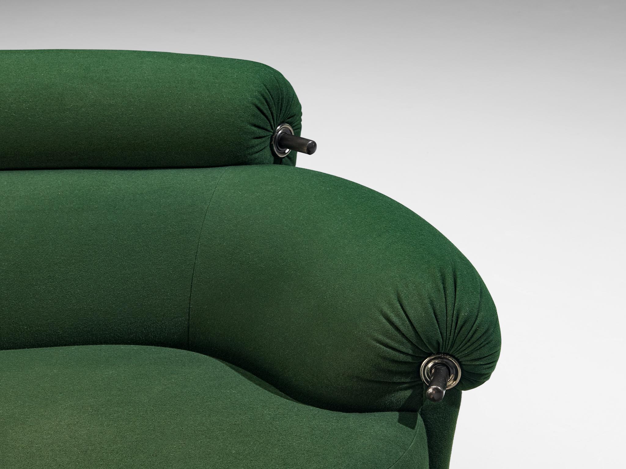 Metal Luigi Caccia Dominioni for Azucena ‘Toro’ Sofa in Dark Forest Green Upholstery For Sale