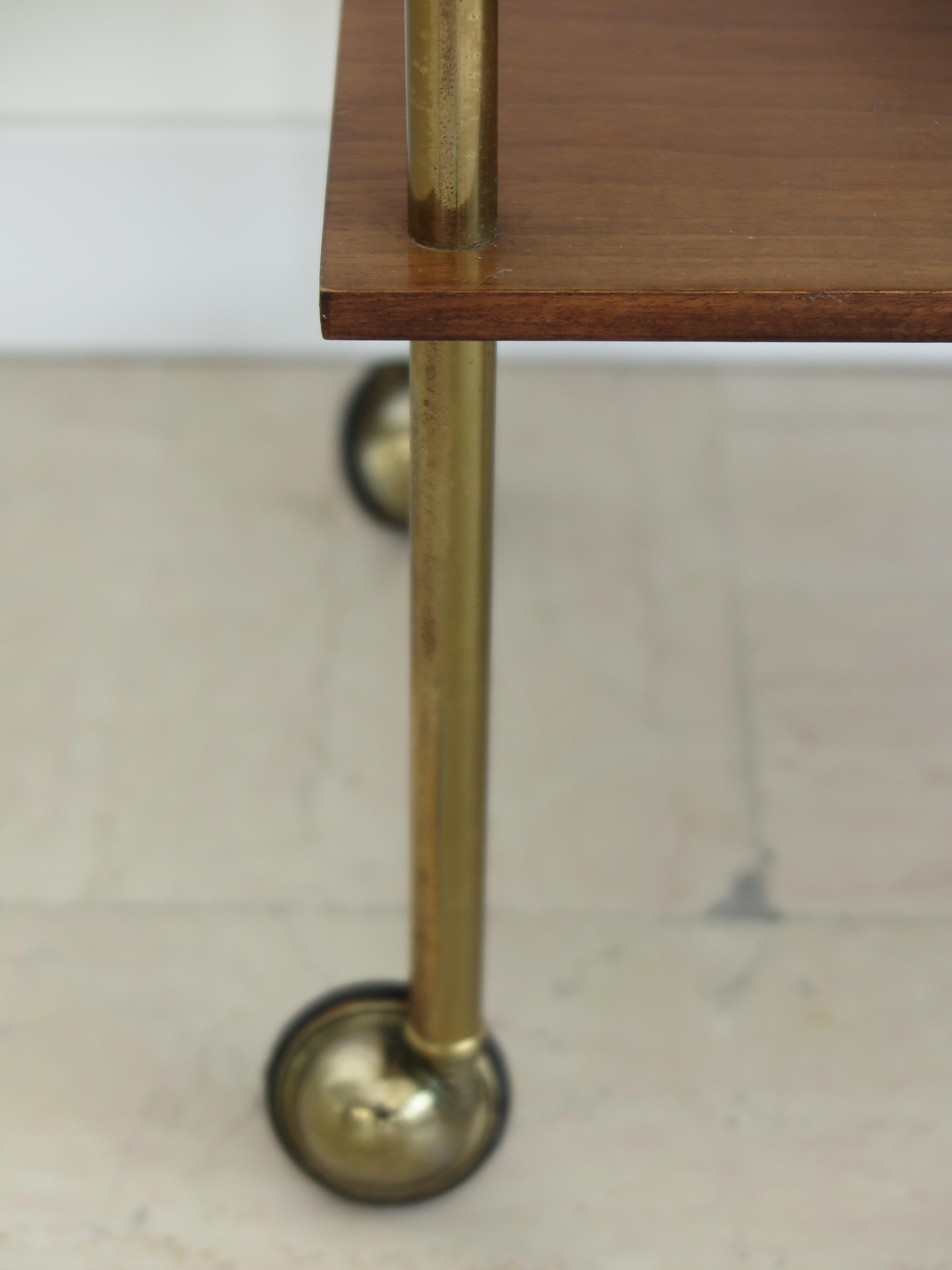 Luigi Caccia Dominioni Italian Midcentuty Brass Wood Cart Table for Azucena 1955 9