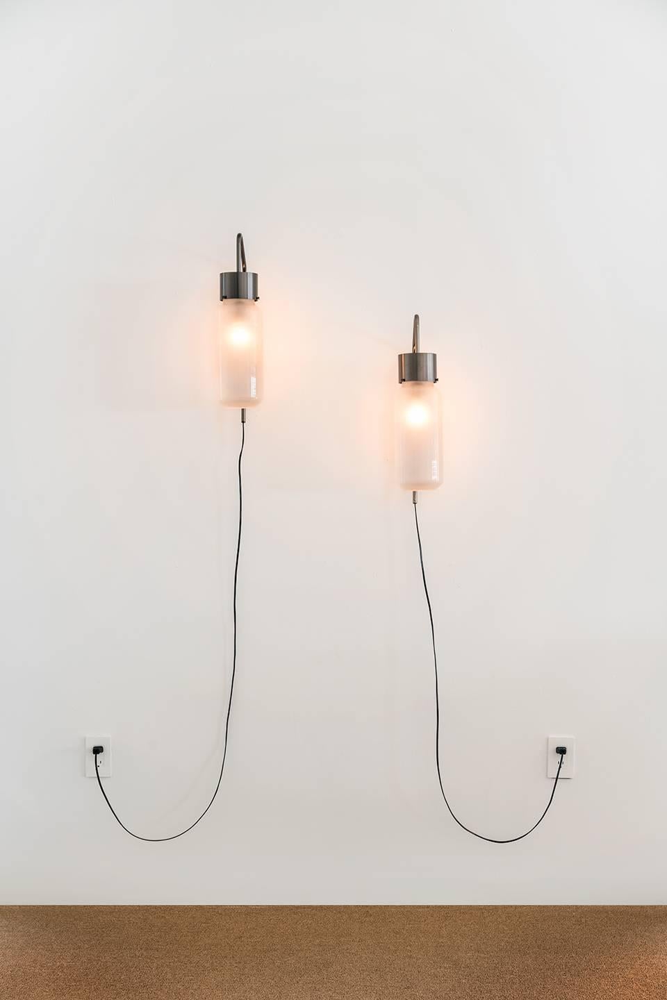 Mid-Century Modern Luigi Caccia Dominioni, LP10 Wall Lamps / Sconces, Steel, Frosted Glass, 1958