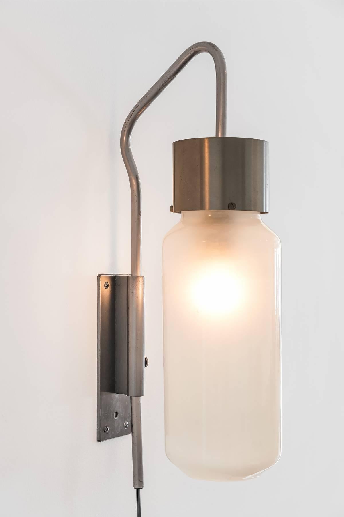 Luigi Caccia Dominioni, LP10 Wall Lamps / Sconces, Steel, Frosted Glass, 1958 In Good Condition In High Point, NC