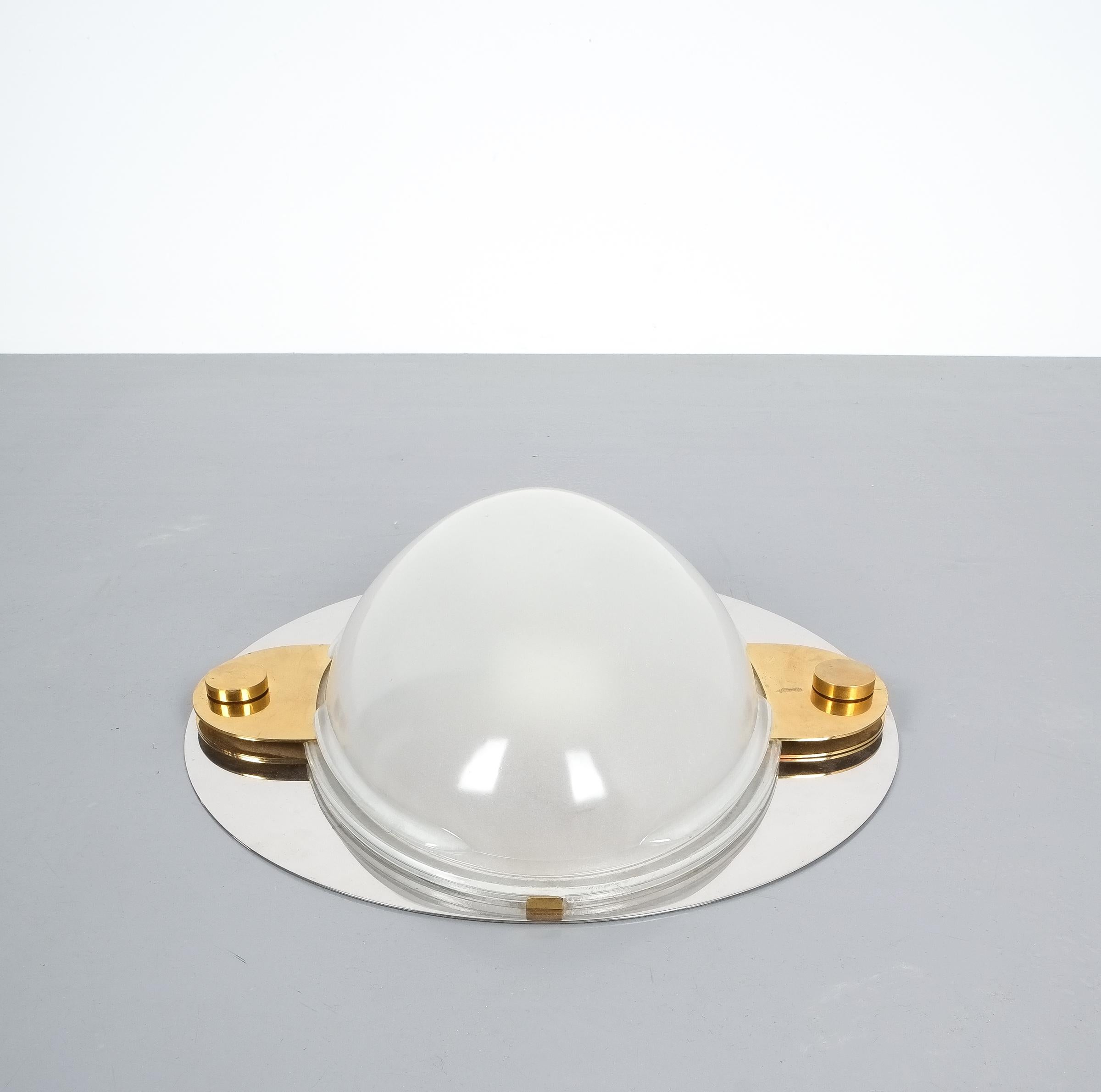 Luigi Caccia Dominioni Flush Mounts or Sconces Brass Chrome Glass, circa 1978 5