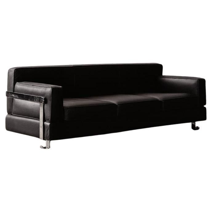 Luigi Caccia Dominioni P11 "Fasce Cromate" Canapé pour Azucena, cuir noir, 1963
