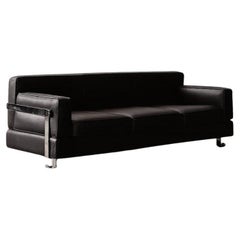 Luigi Caccia Dominioni P11 "Fasce Cromate" Canapé pour Azucena, cuir noir, 1963