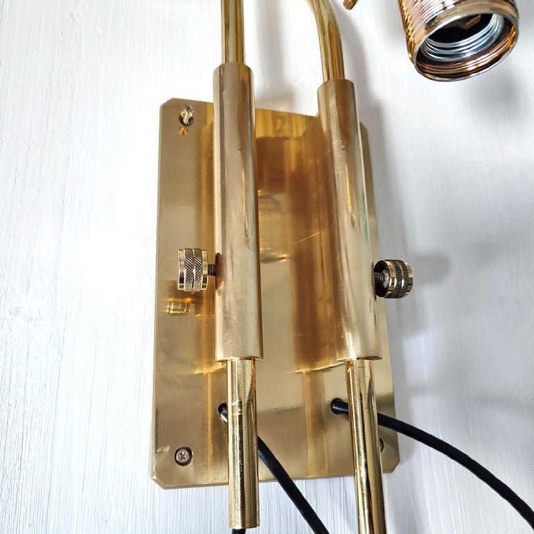 Luigi Caccia Dominioni Pair of Brass and Glass Wall Lights Bidone Double Light For Sale 7