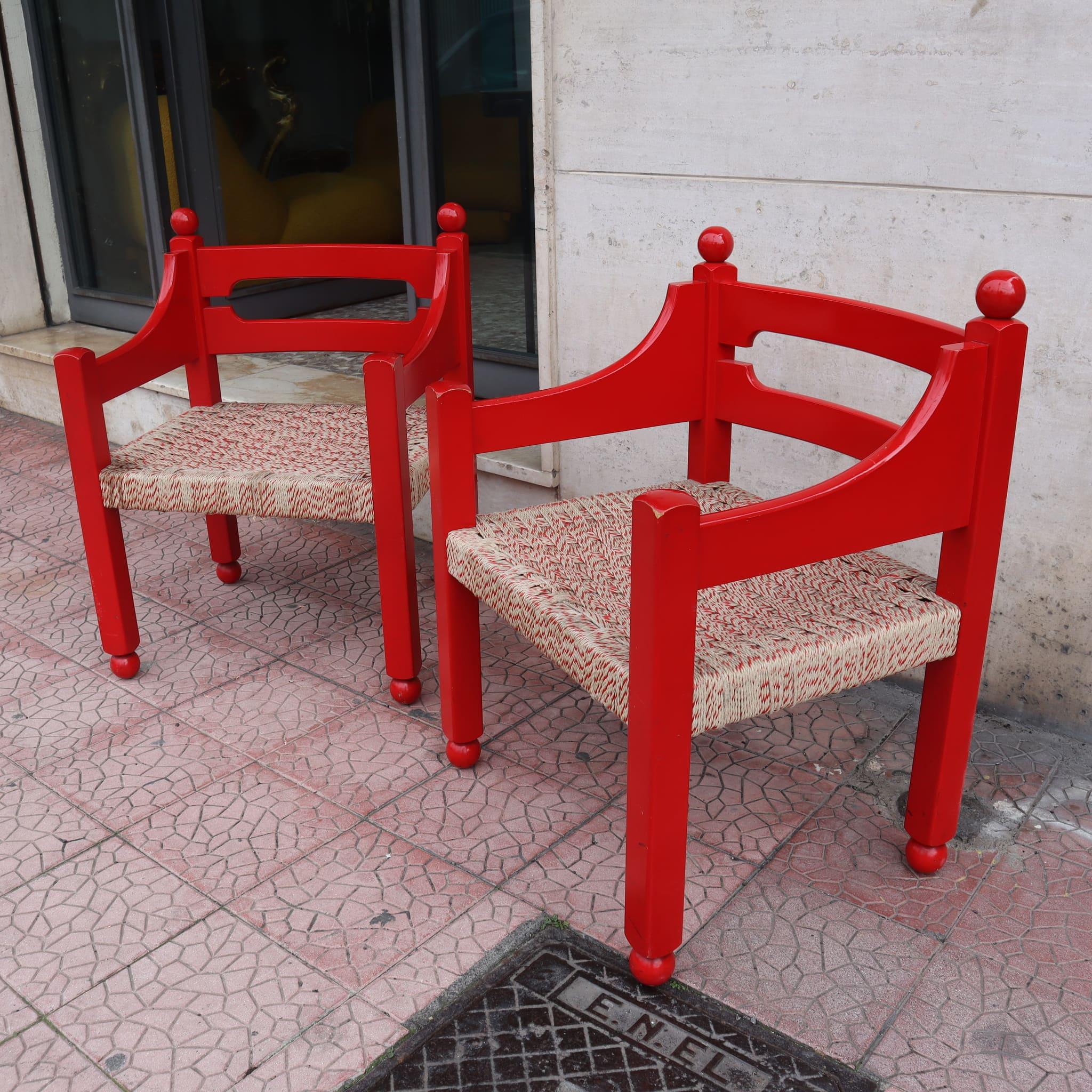 Metà XX secolo Coppia di poltrone in legno rosso di Luigi Caccia Dominioni per Azuneca, Italia, anni '60