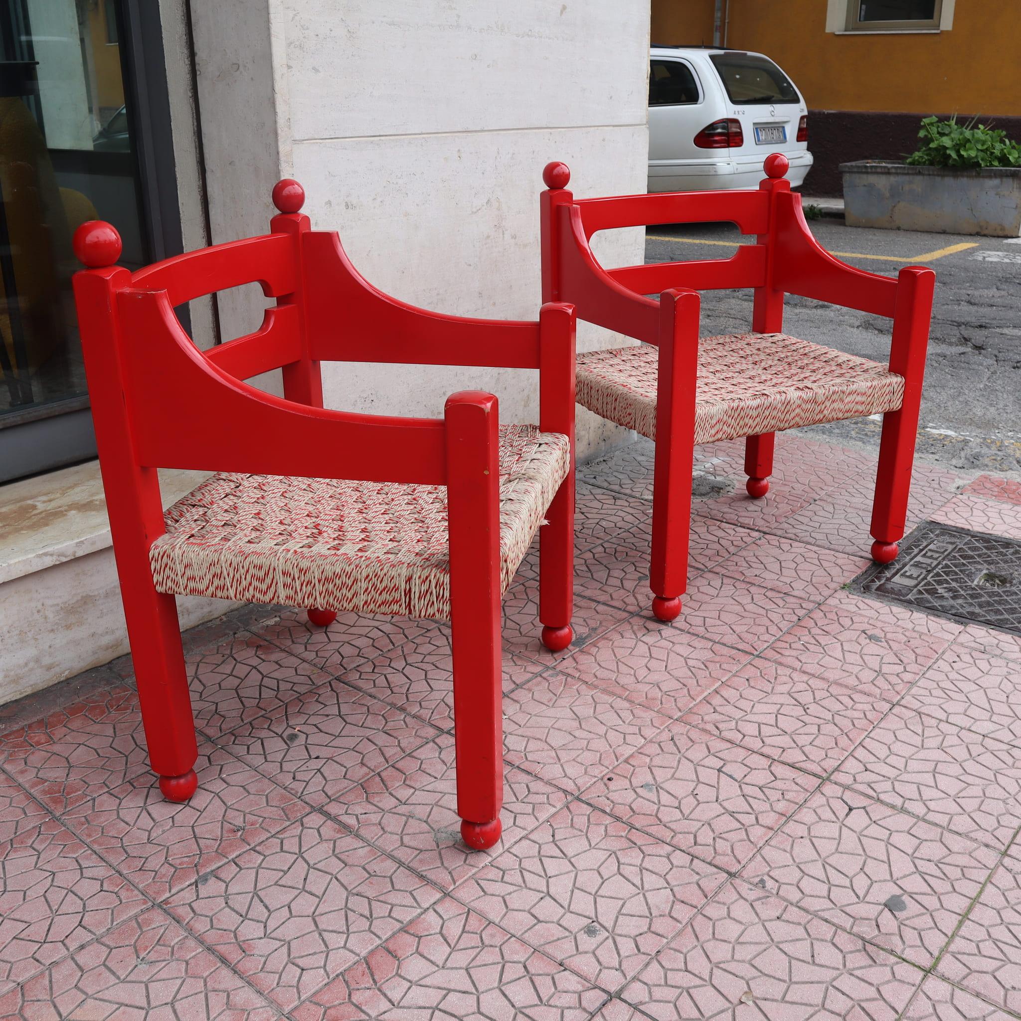 Legno Coppia di poltrone in legno rosso di Luigi Caccia Dominioni per Azuneca, Italia, anni '60