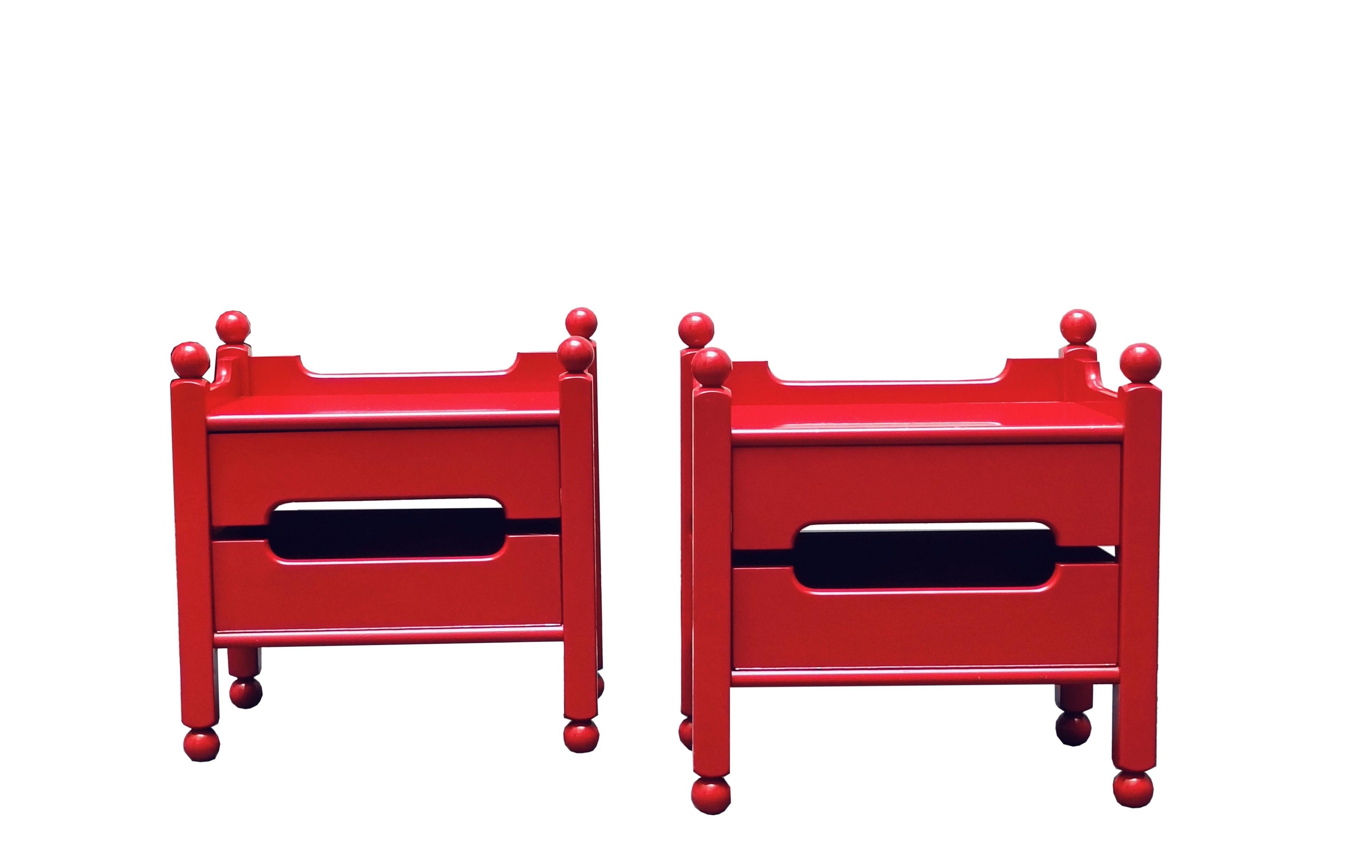 Italian Luigi Caccia Dominioni Pair of Red Wood Nightstands, Italy, 1960s