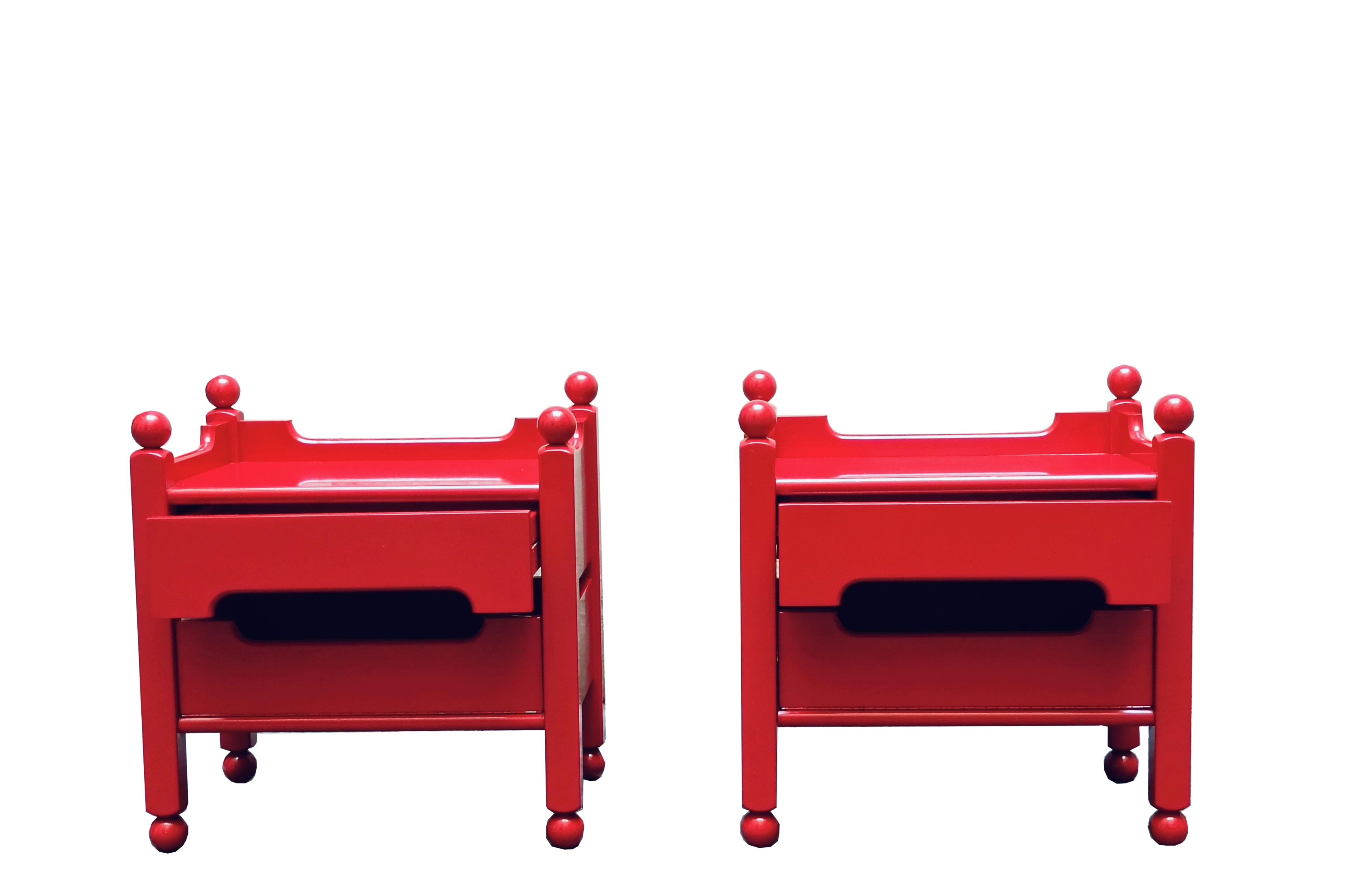 Mid-20th Century Luigi Caccia Dominioni Pair of Red Wood Nightstands, Italy, 1960s