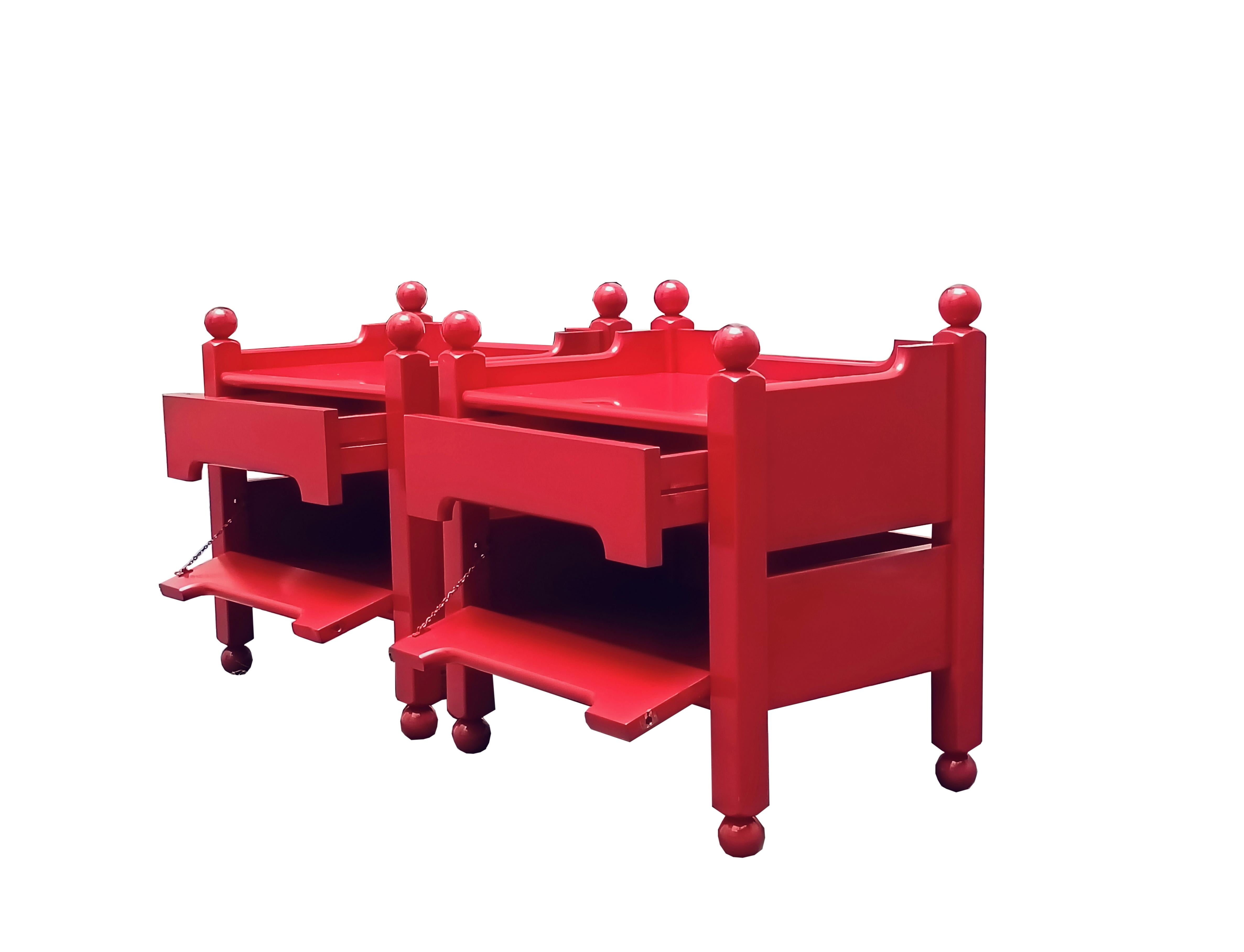 Luigi Caccia Dominioni Pair of Red Wood Nightstands, Italy, 1960s 1