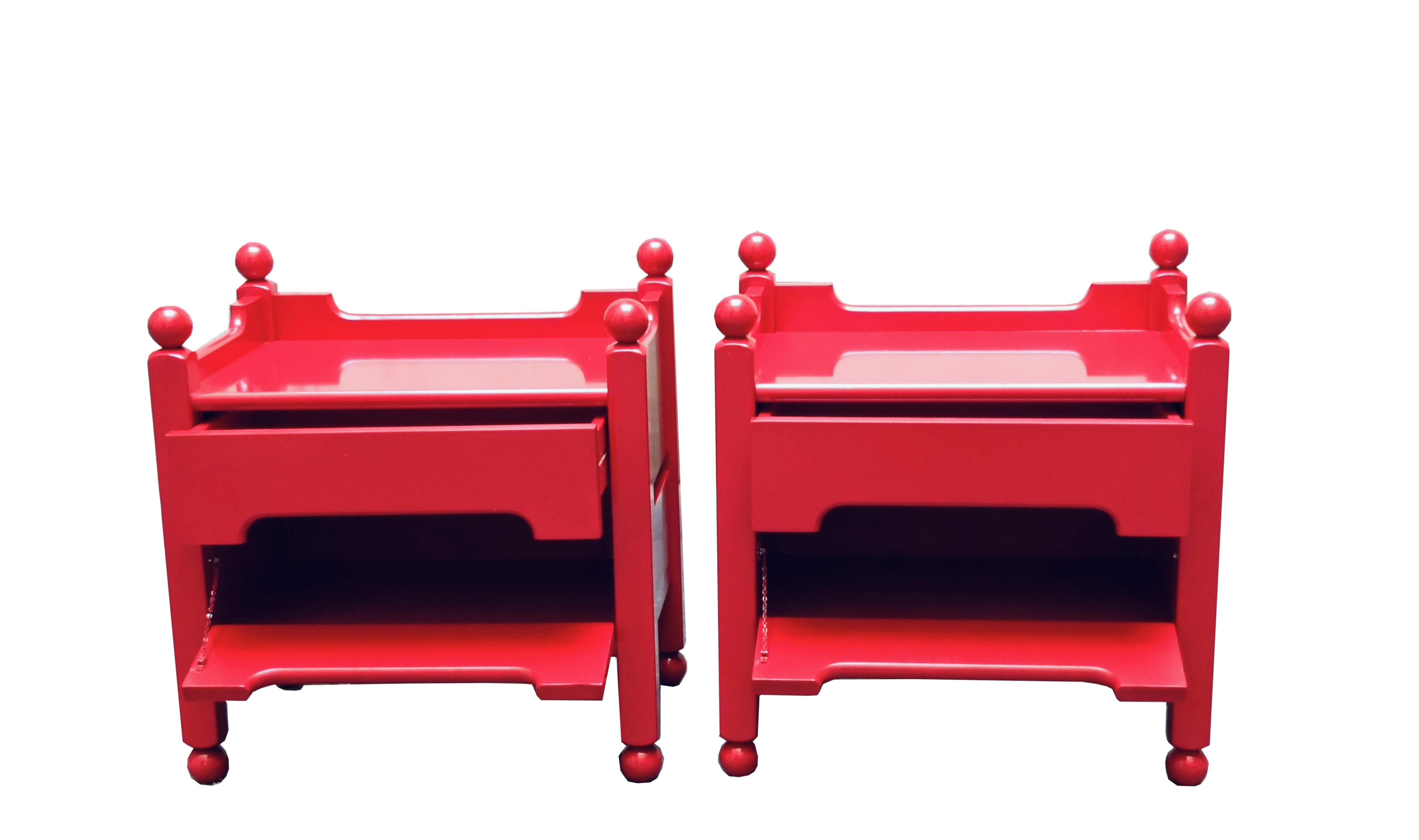 Luigi Caccia Dominioni Pair of Red Wood Nightstands, Italy, 1960s 2