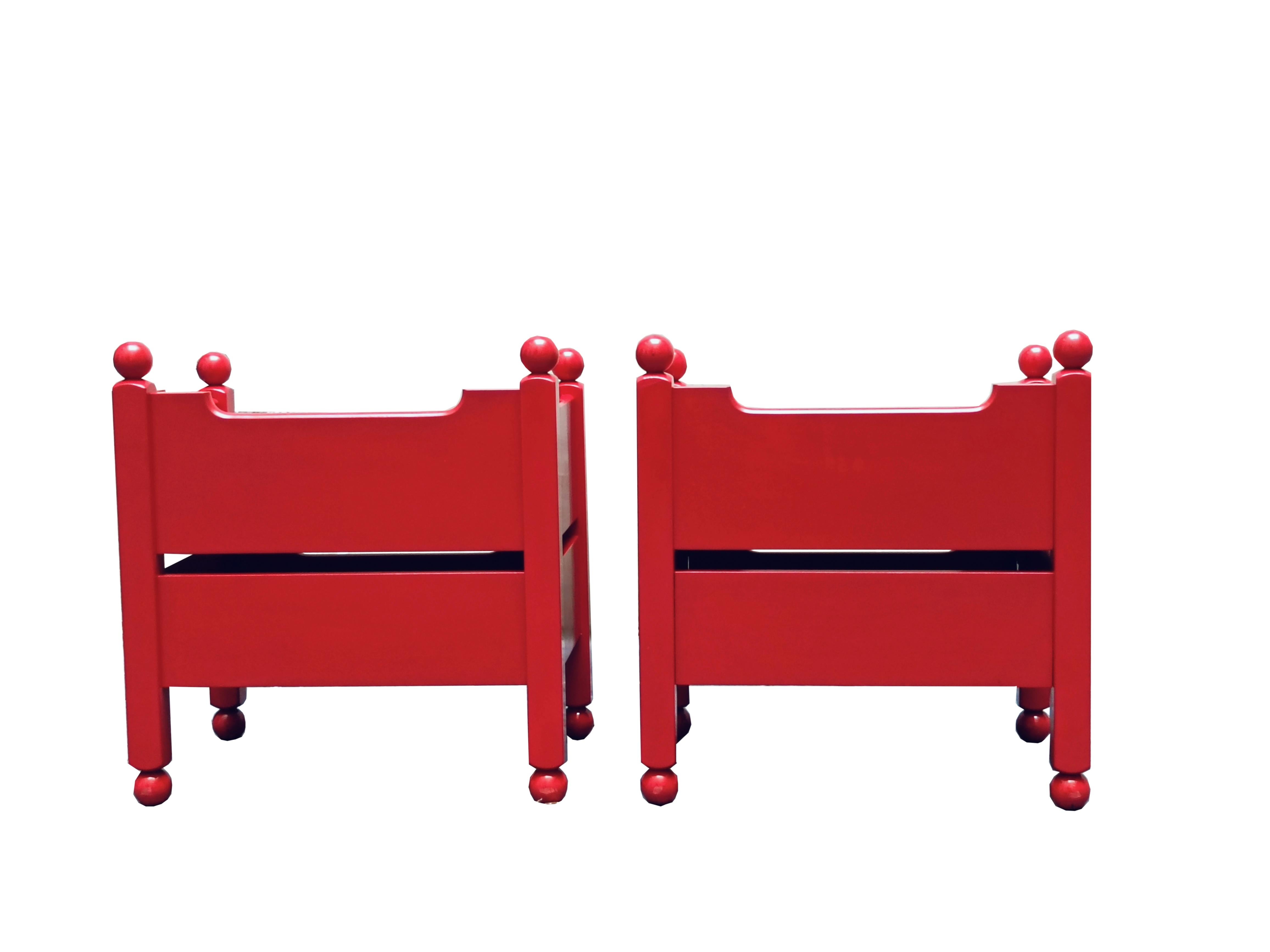 Luigi Caccia Dominioni Pair of Red Wood Nightstands, Italy, 1960s 3