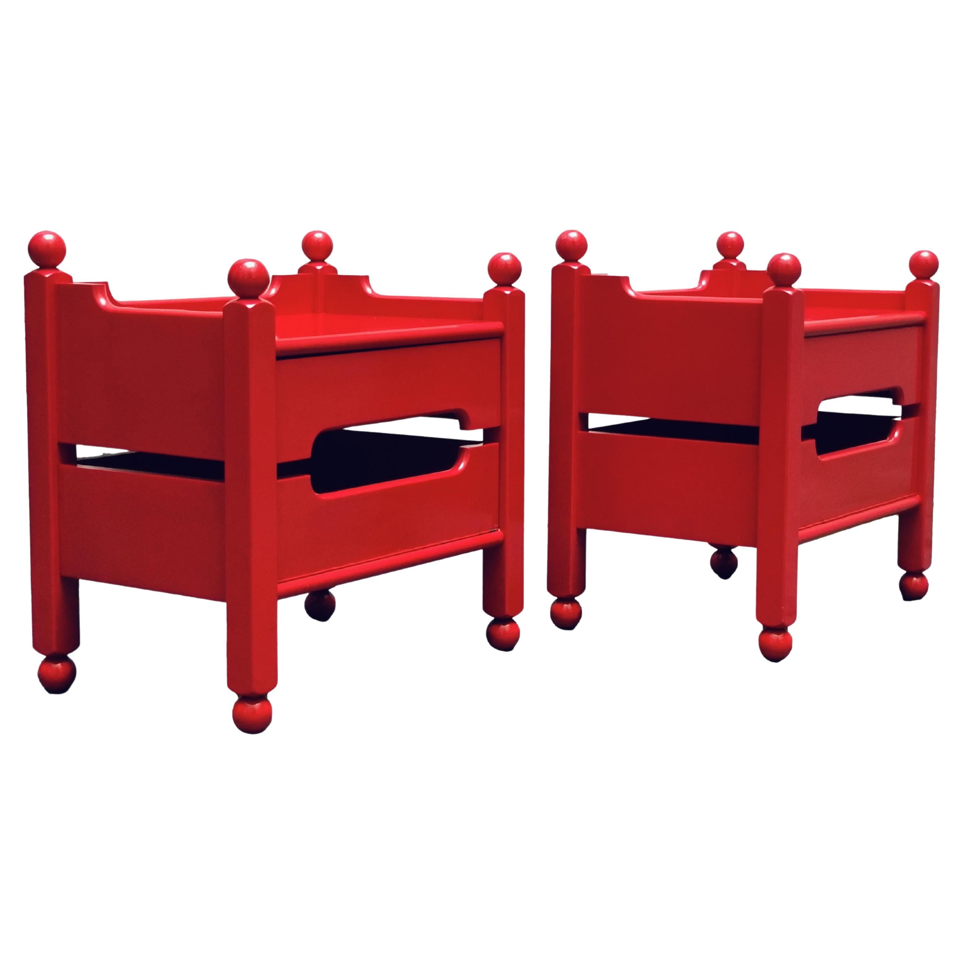 Luigi Caccia Dominioni Pair of Red Wood Nightstands, Italy, 1960s