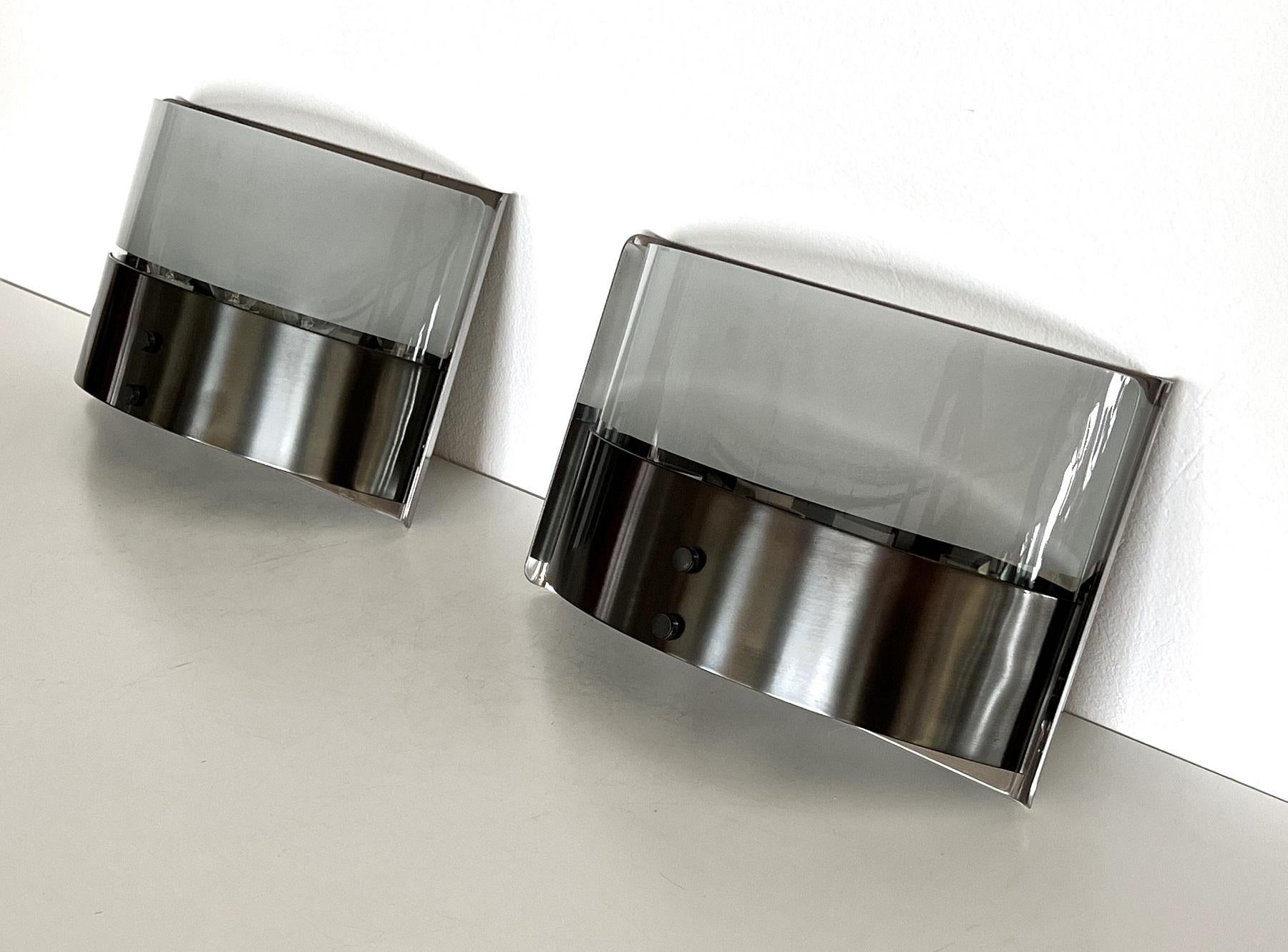 Luigi Caccia Dominioni Pair Wall Sconces LP19 Monaco in Steel and Glass, 1970s For Sale 4