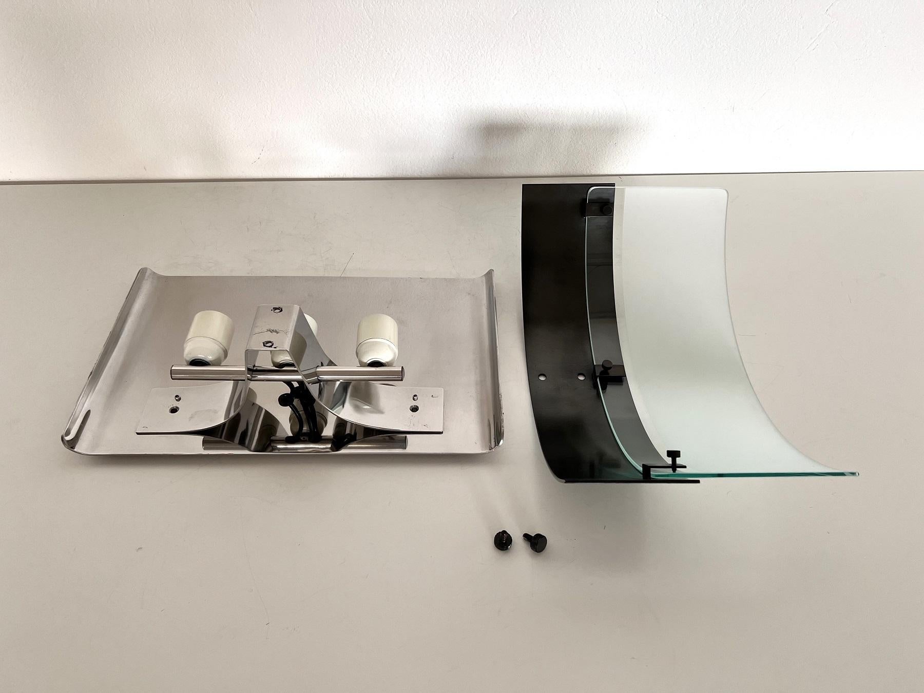 Luigi Caccia Dominioni Pair Wall Sconces LP19 Monaco in Steel and Glass, 1970s For Sale 7
