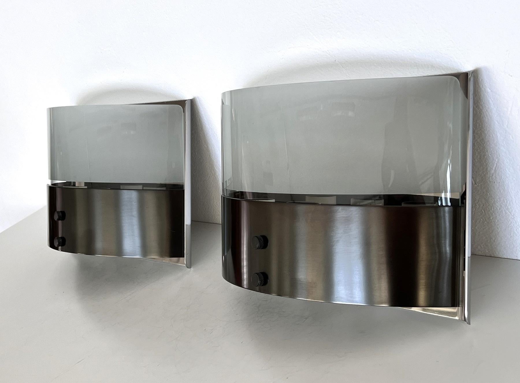 Mid-Century Modern Luigi Caccia Dominioni Pair Wall Sconces LP19 Monaco in Steel and Glass, 1970s For Sale