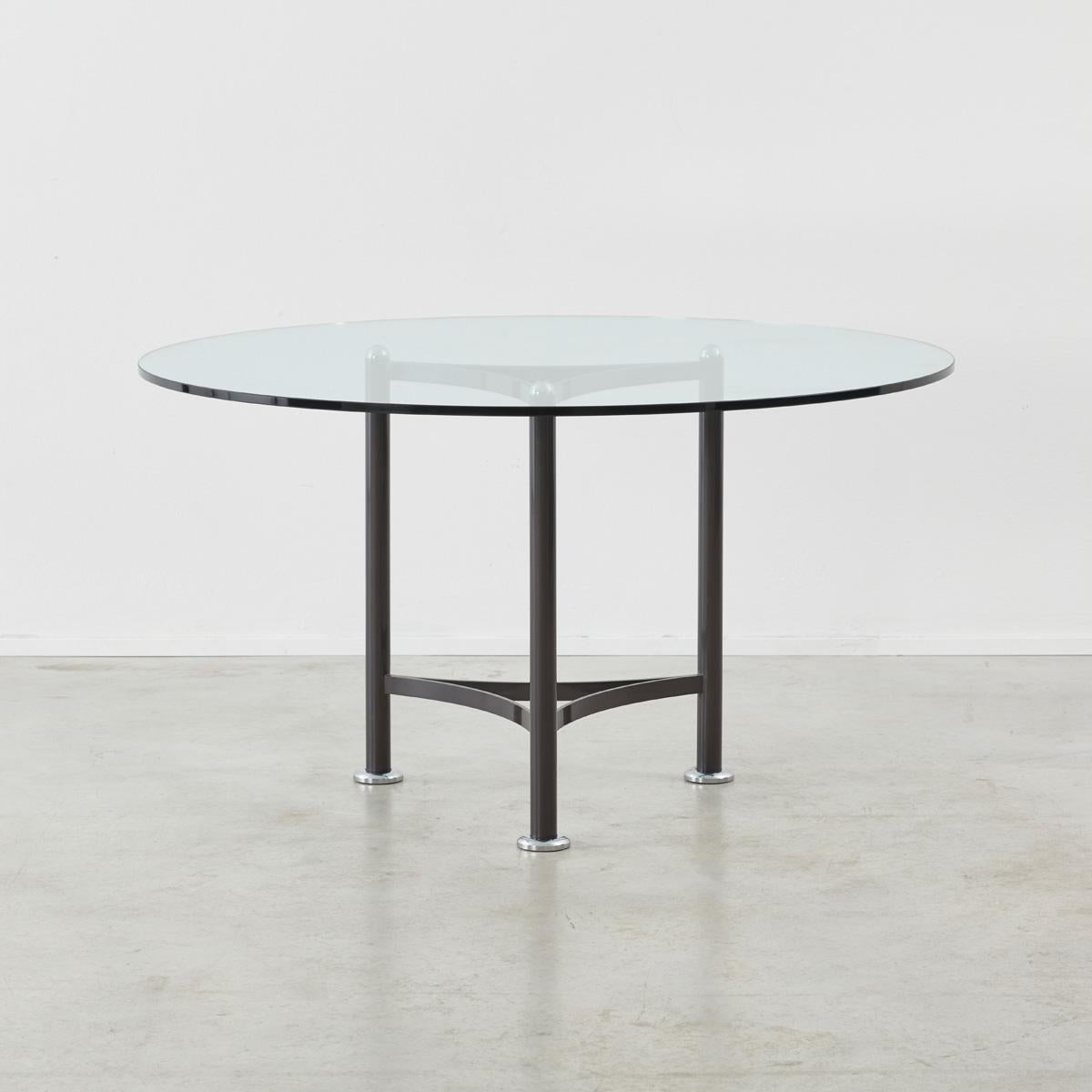 Luigi Caccia Dominioni was a Milanese architect and a leading pioneer in industrial design. He made this round table for his own company (Azucena) in 1970 and it typifies the brand’s principles of formal elegance and an aesthetic purity. Its glass