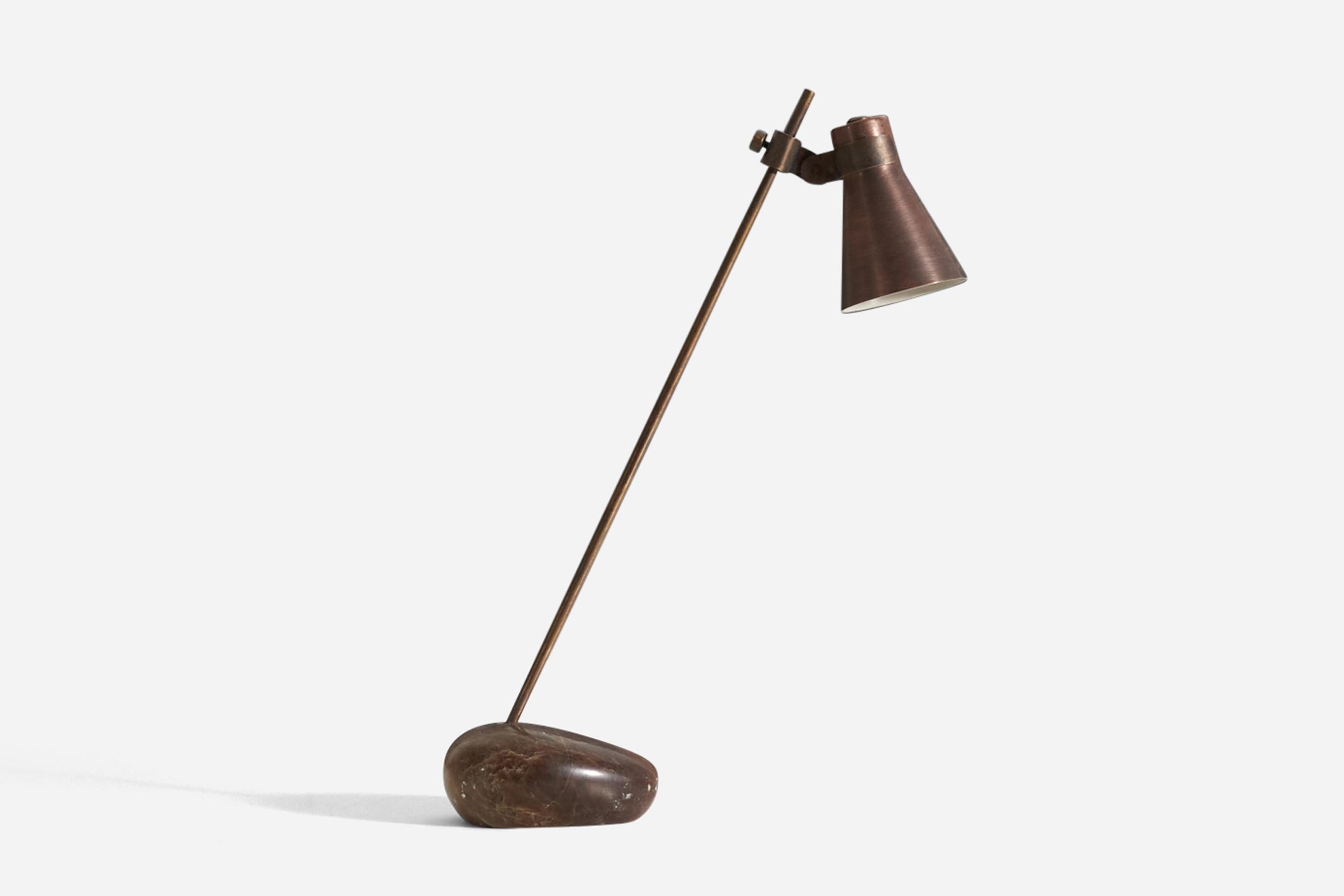 Italian Luigi Caccia Dominioni ‘Sasso’ Table Lamp, River Rock, Brass, Metal, Italy 1948