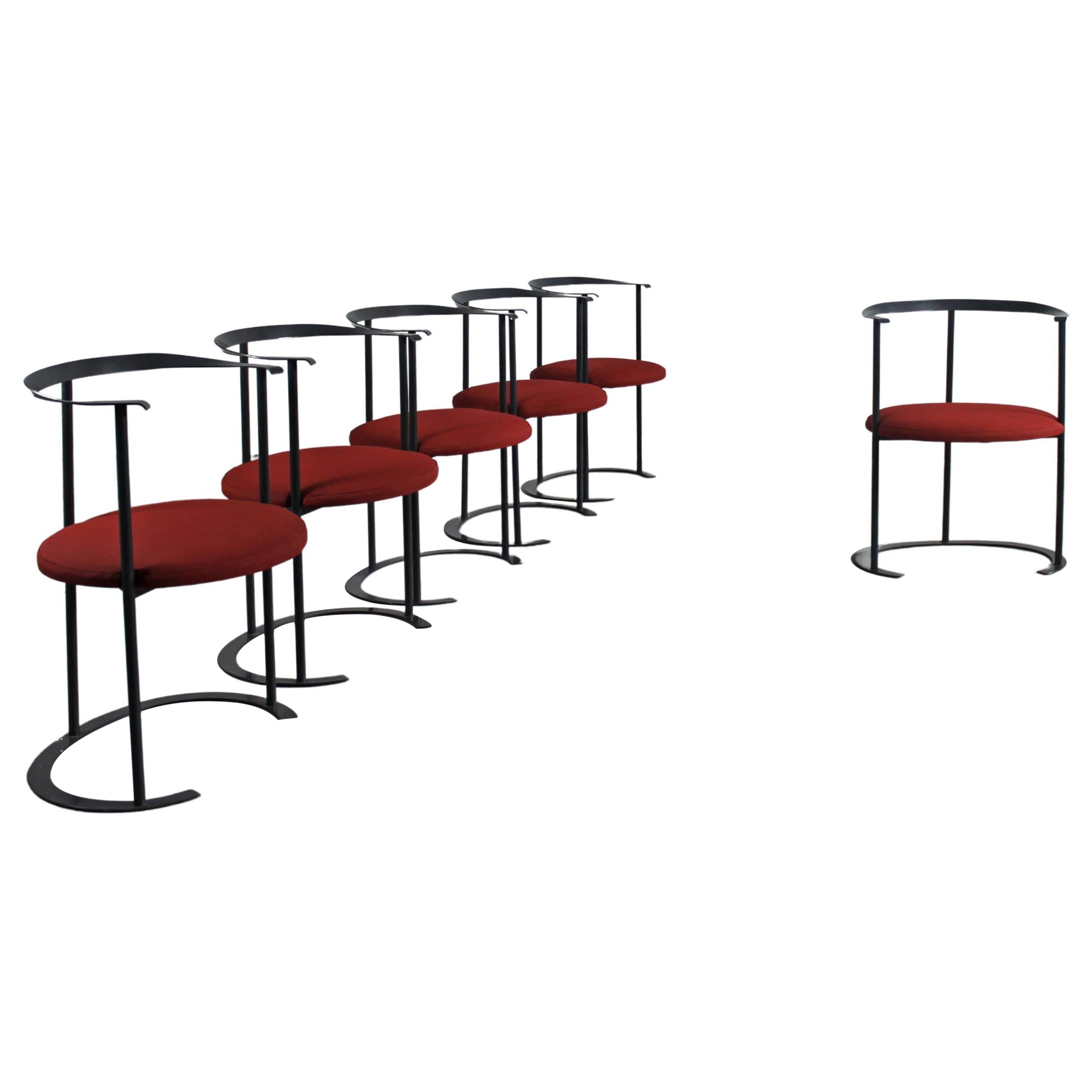 Luigi Caccia Dominioni Ensemble de six chaises Catilina en acier et tissu Azucena en vente