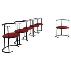 Luigi Caccia Dominioni Set of Six Catilina Chairs in Steel and Fabric Azucena