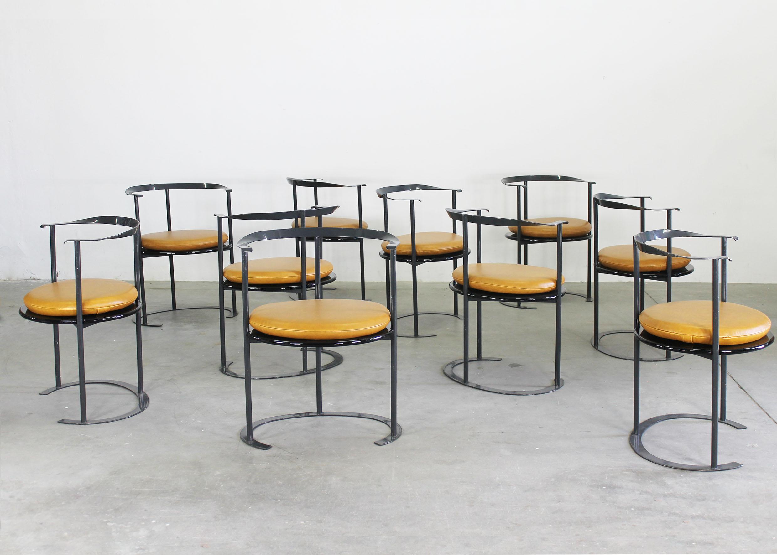 Mid-Century Modern Luigi Caccia Dominioni Lot de dix chaises Catilina avec coussins en cuir Azucena en vente