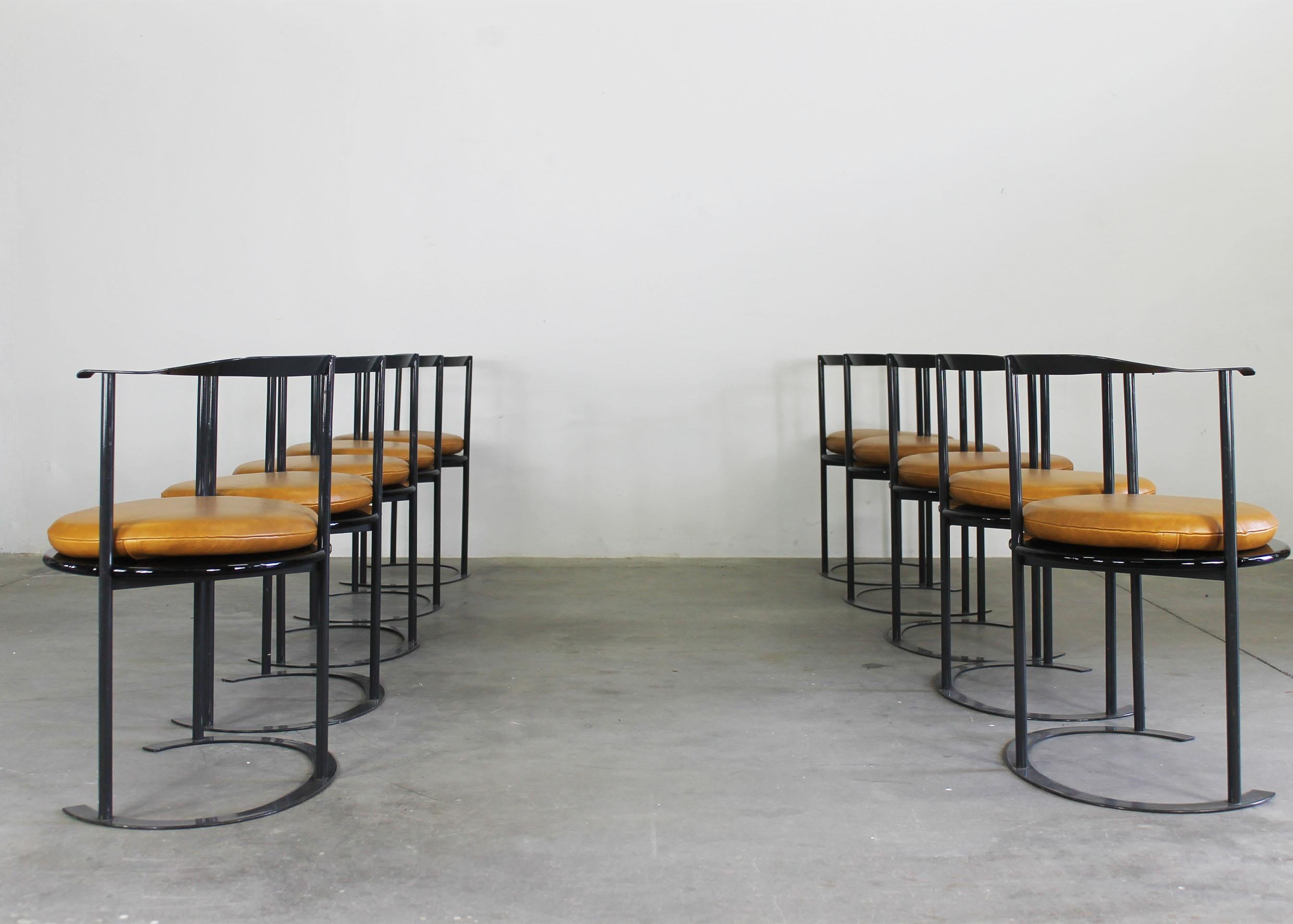 Acier Luigi Caccia Dominioni Lot de dix chaises Catilina avec coussins en cuir Azucena en vente
