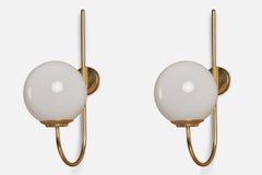 Luigi Caccia Dominioni, Sizeable Wall Lights, Brass, Glass, Italy, 1950s