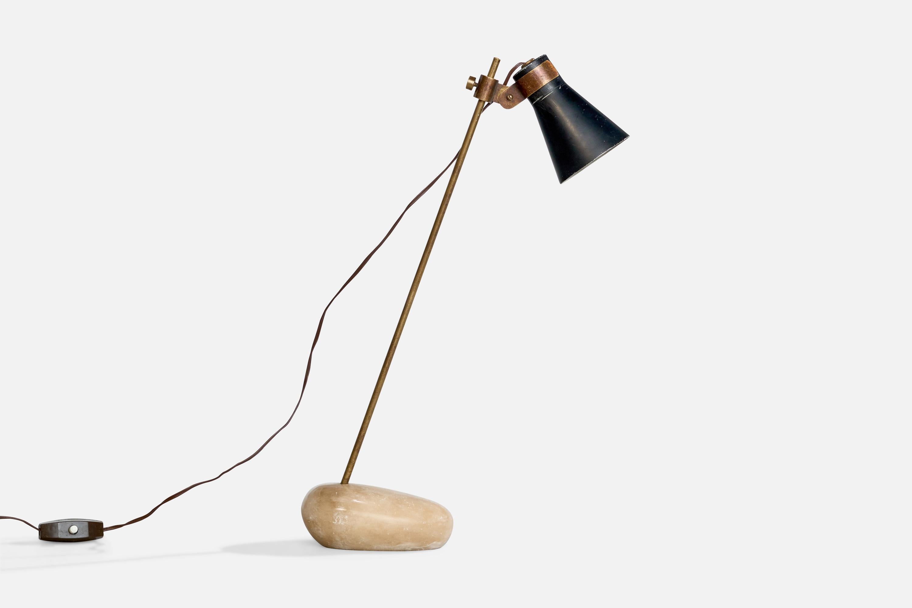 An adjustable brass, river stone and black-lacquered metal 