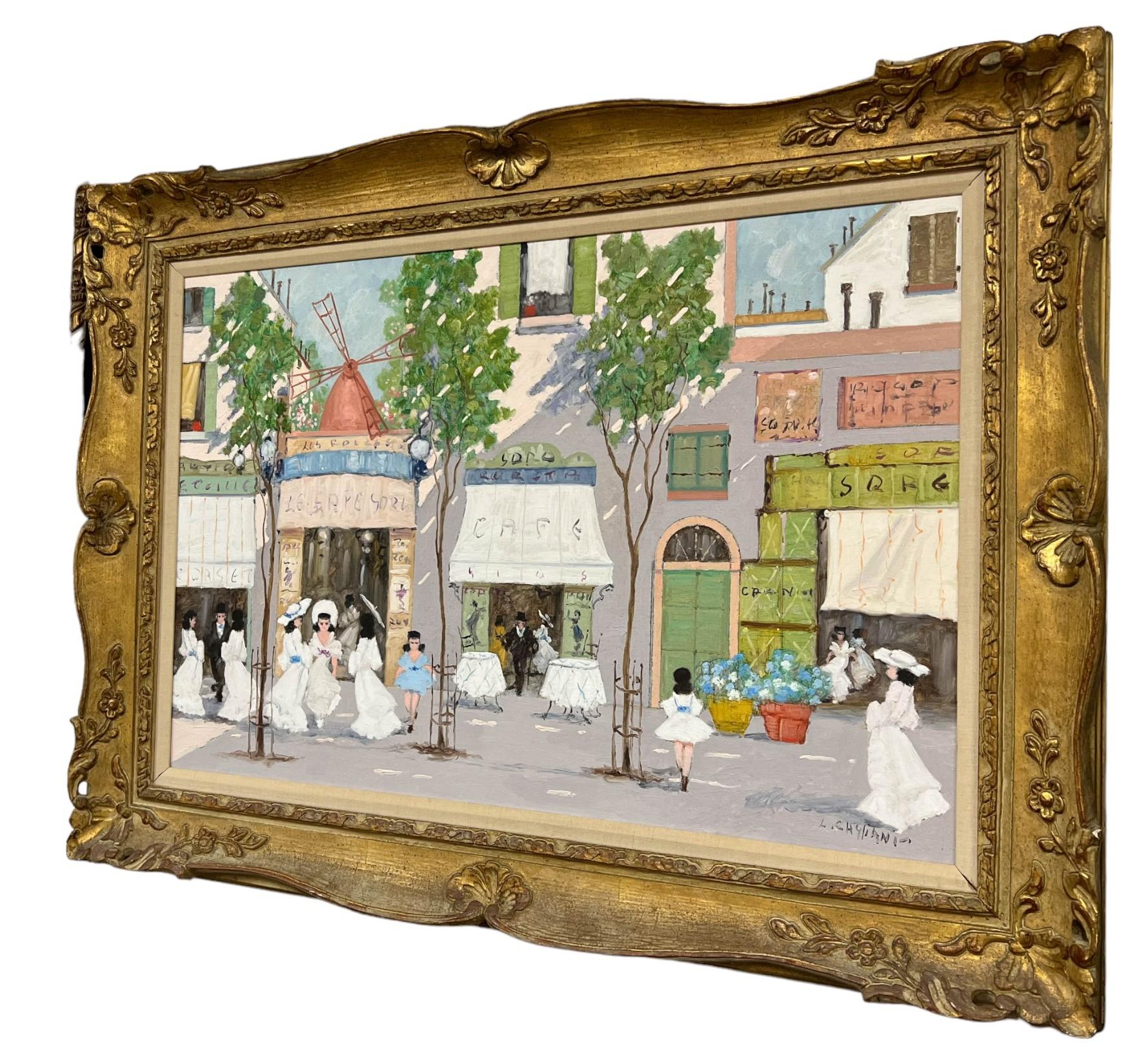 Hand-Painted Luigi Cagliani (1910-1987), Oil on Canvas of a Parisian Street Scene For Sale