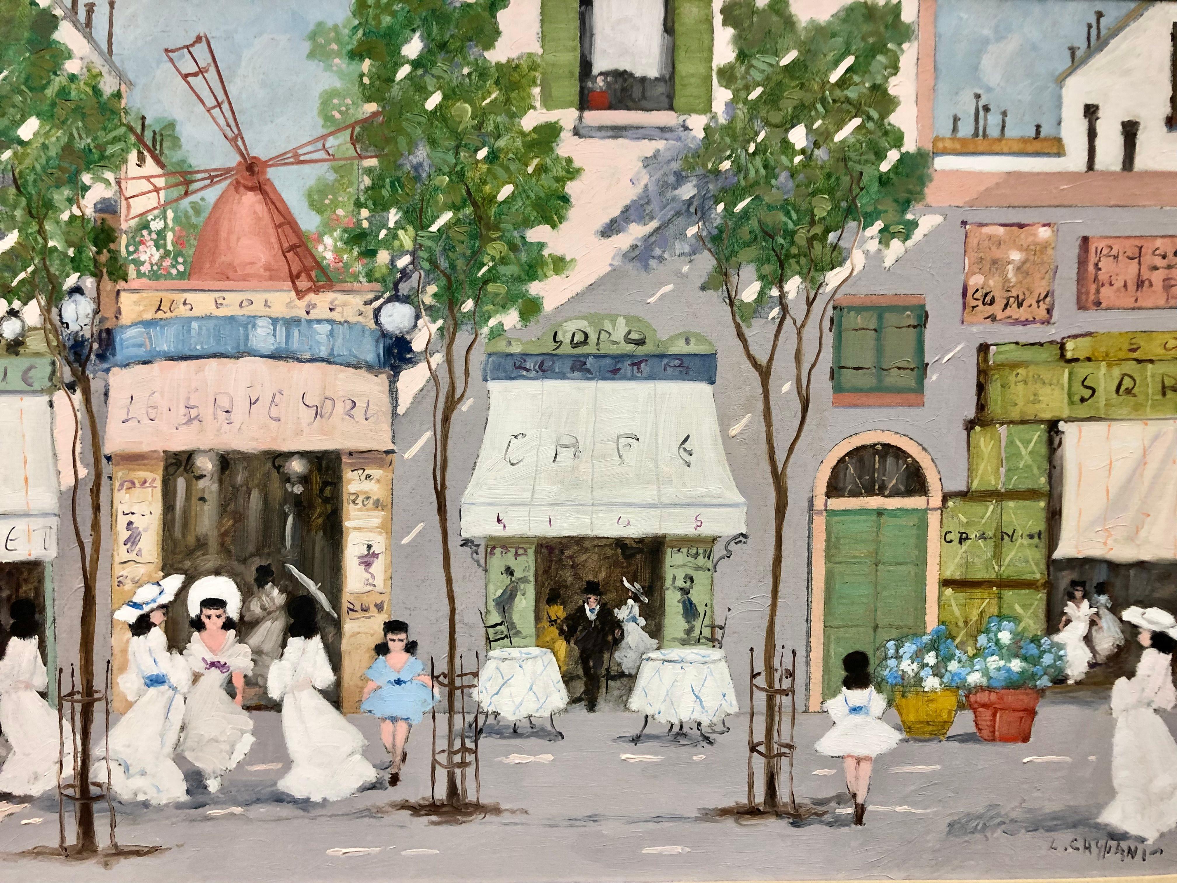 Français Luigi Cagliani (1910-1987), huile sur toile d'une scène de rue parisienne en vente