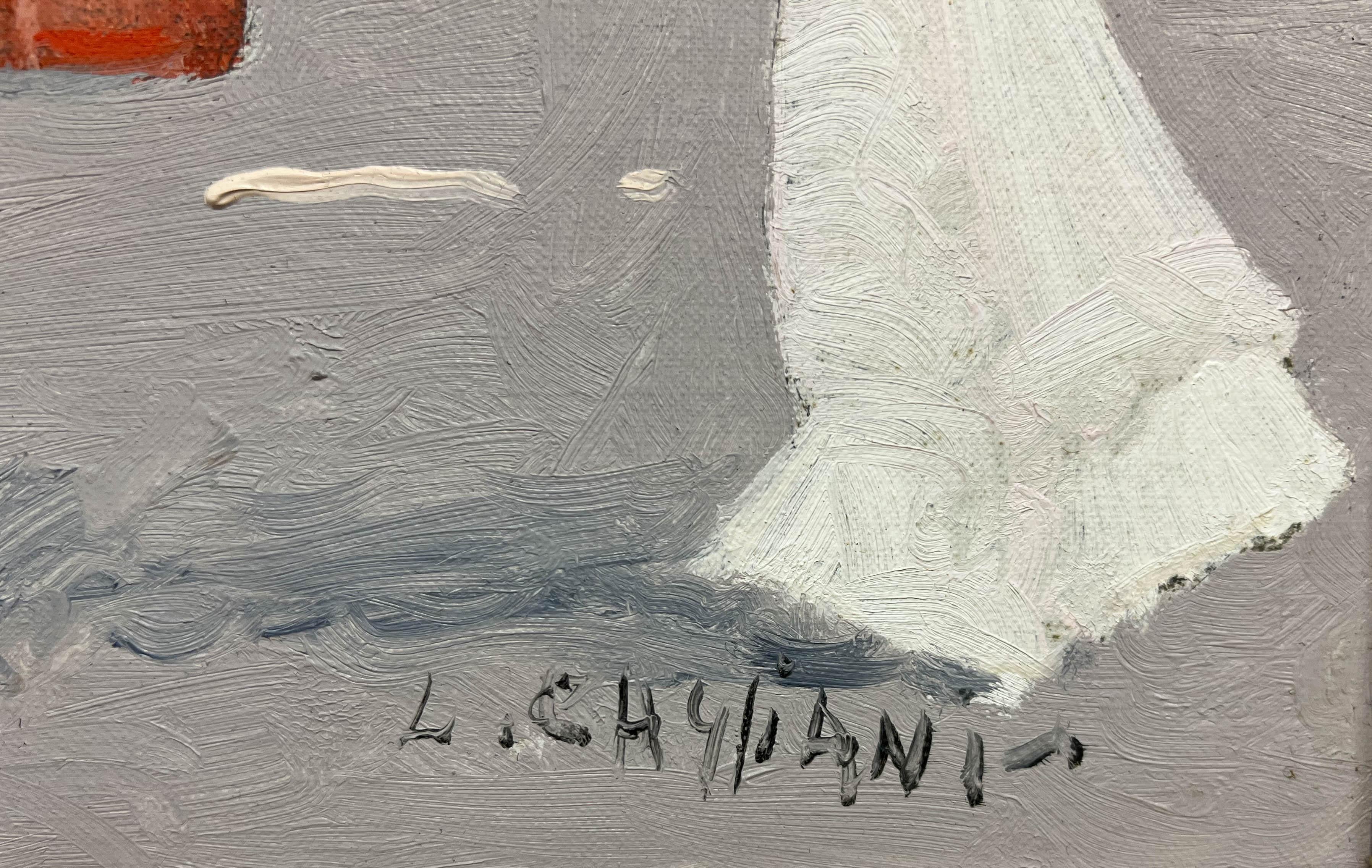 Peint à la main Luigi Cagliani (1910-1987), huile sur toile d'une scène de rue parisienne en vente