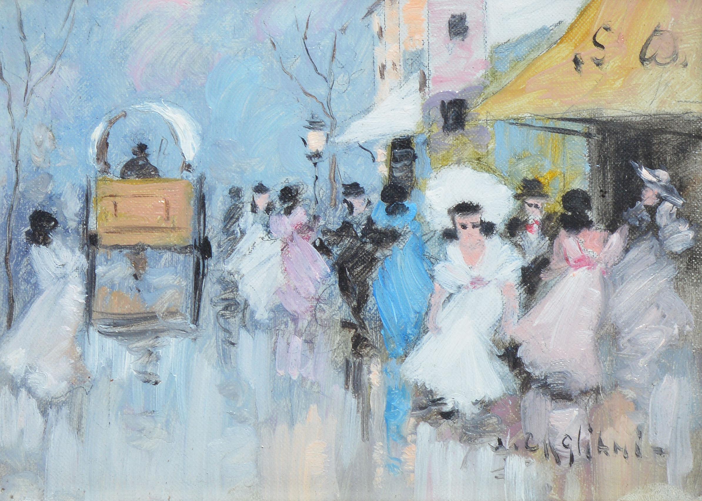Antique Italian Impressionist Bustling Street Scene, Oil Painting Luigi Cagliani 2