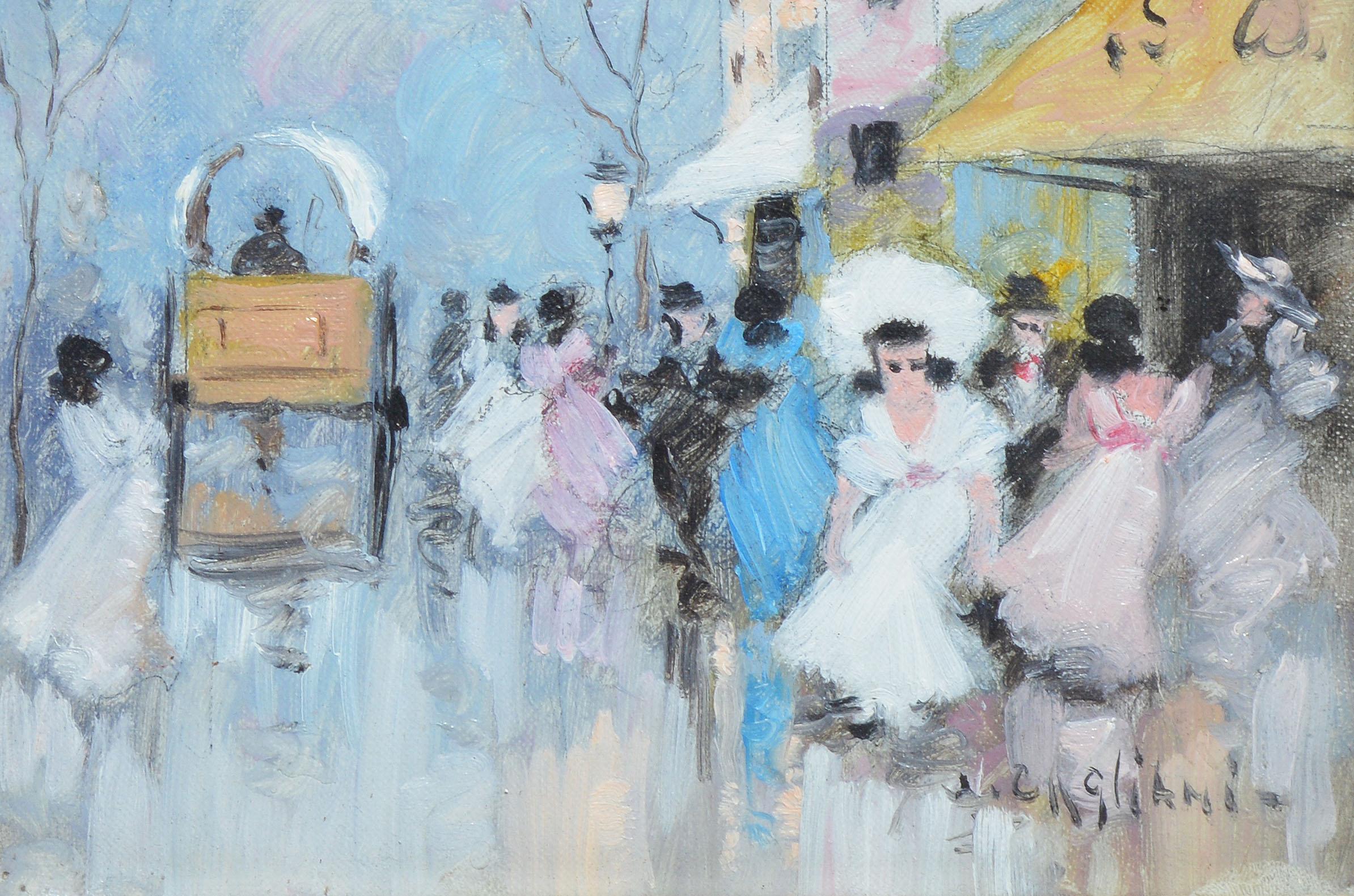 Antique Italian Impressionist Bustling Street Scene, Oil Painting Luigi Cagliani 3