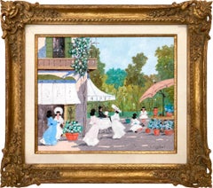 "Scène de café au bord du parc à Paris" Peinture à l'huile impressionniste française avec figures