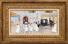 „Parisian Cafe Scene and Carriage“ Romantisches impressionistisches Ölgemälde, gerahmt