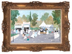 "Parisian Cafe Scene with Figures" Impressionist Scene Oil on Canvas Painting