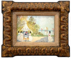 "Parisian Carnival with Children in a Carousel" Small Impressionist Oil Painting