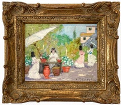 Romantisches impressionistisches Ölgemälde mit Figuren, „Parisian Flower Market“
