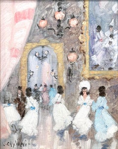 "Parisian Interior Scene with Figures" Impressionist Oil Painting on Canvas