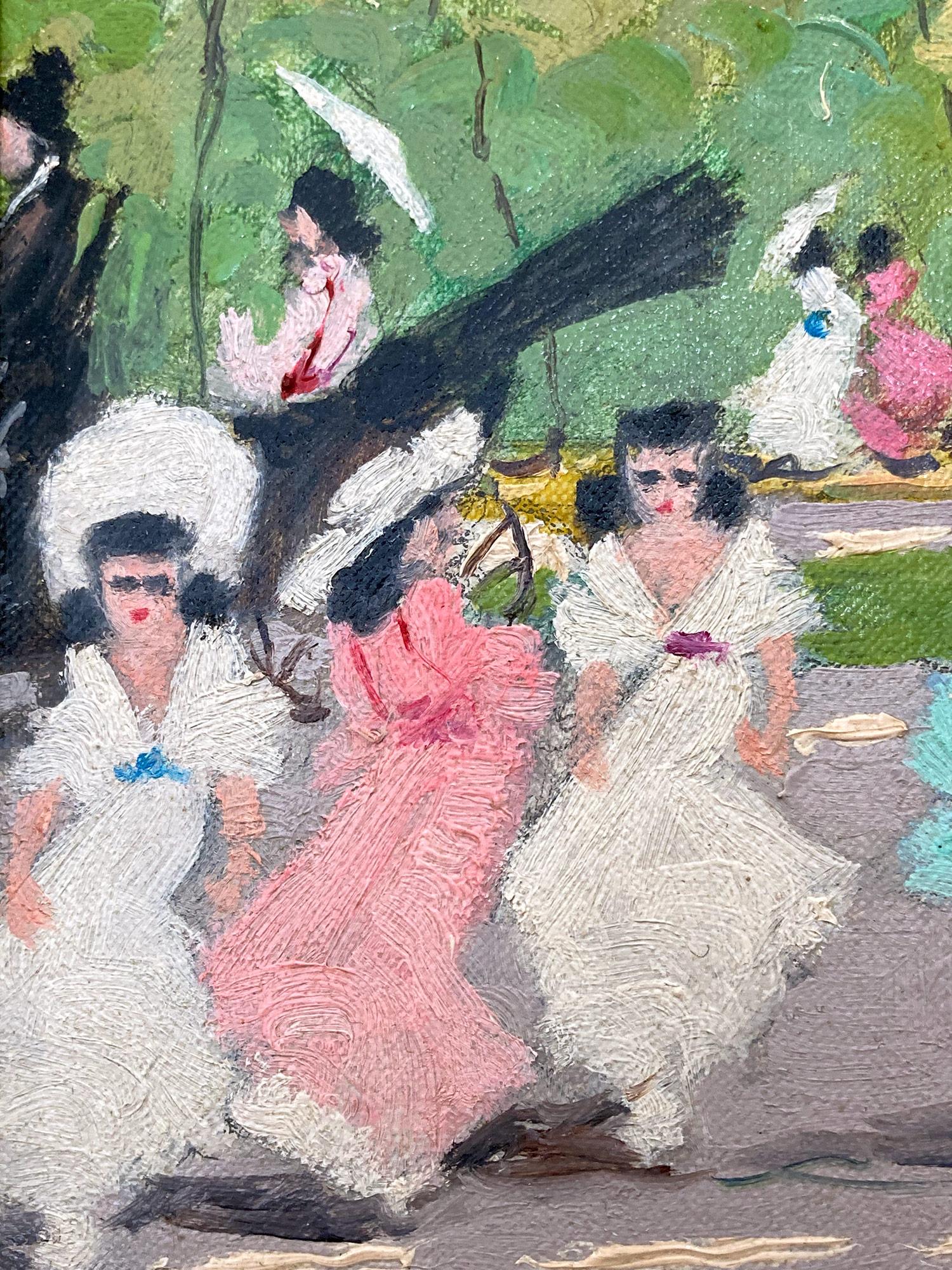 Un estroso dipinto a olio che raffigura una scena di parco a Parigi durante la primavera di Luigi Cagliani. Come artista impressionista italiano, la maggior parte delle opere di Cagliani è stata prodotta nella prima metà del XX secolo. Era noto per