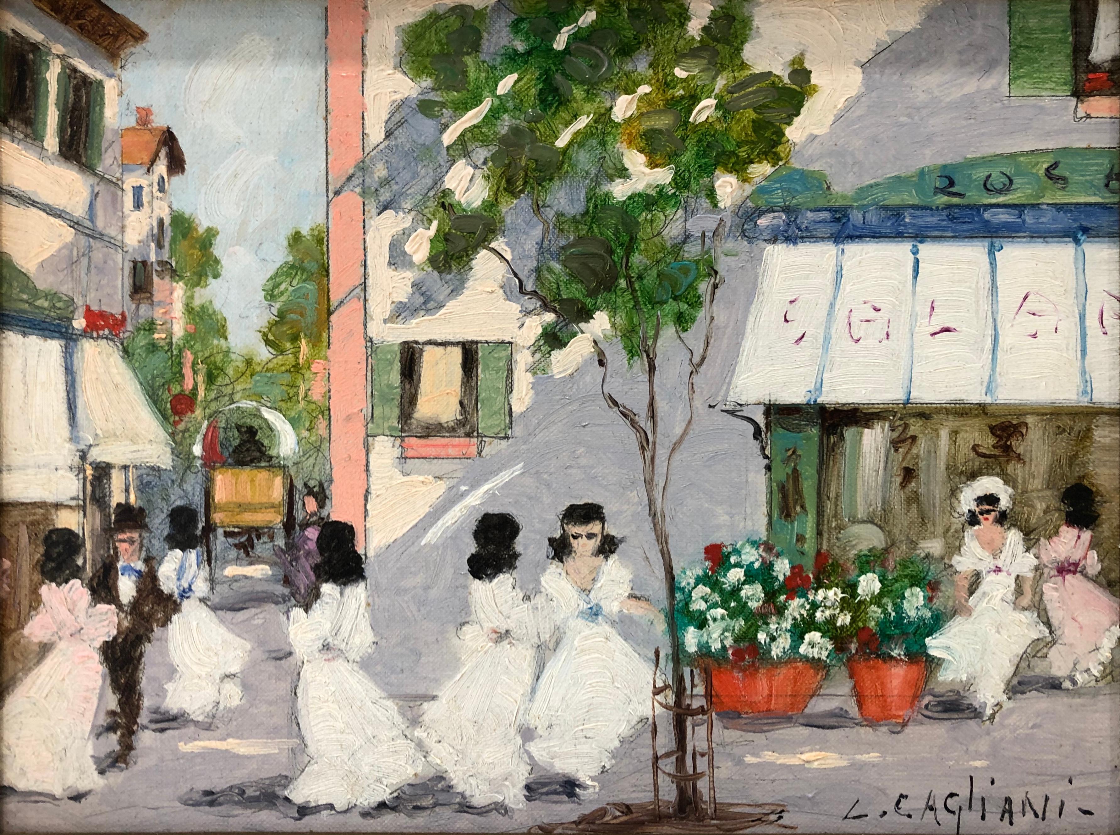 Luigi Cagliani Landscape Painting - Parisian Street Scene